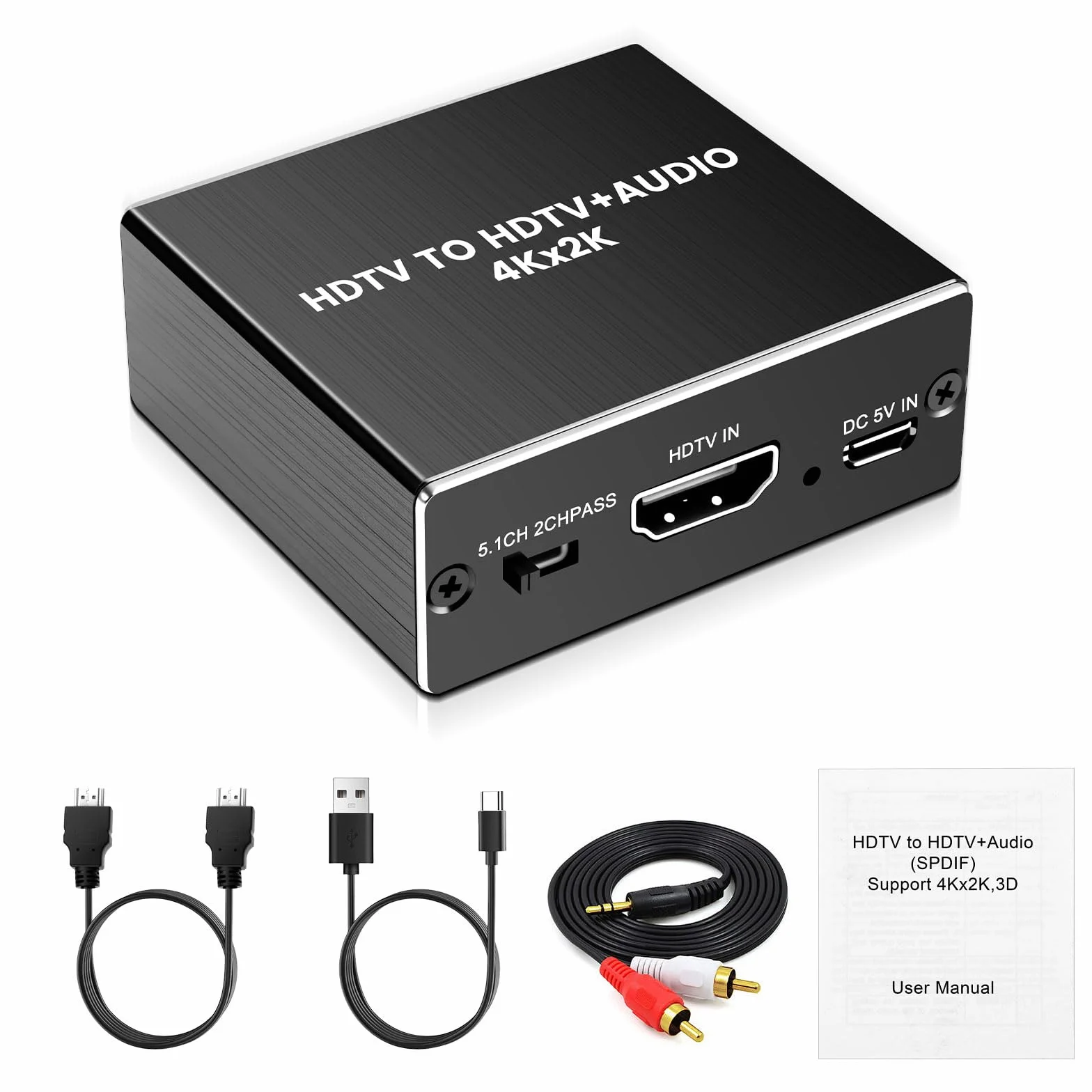 HDMI Audio Extractor 4K 30Hz HDMI 2.0 Splitter with SPDIF 5.1CH & 3.5mm Stereo EDID HDR Dolby Vision HDCP 2.2