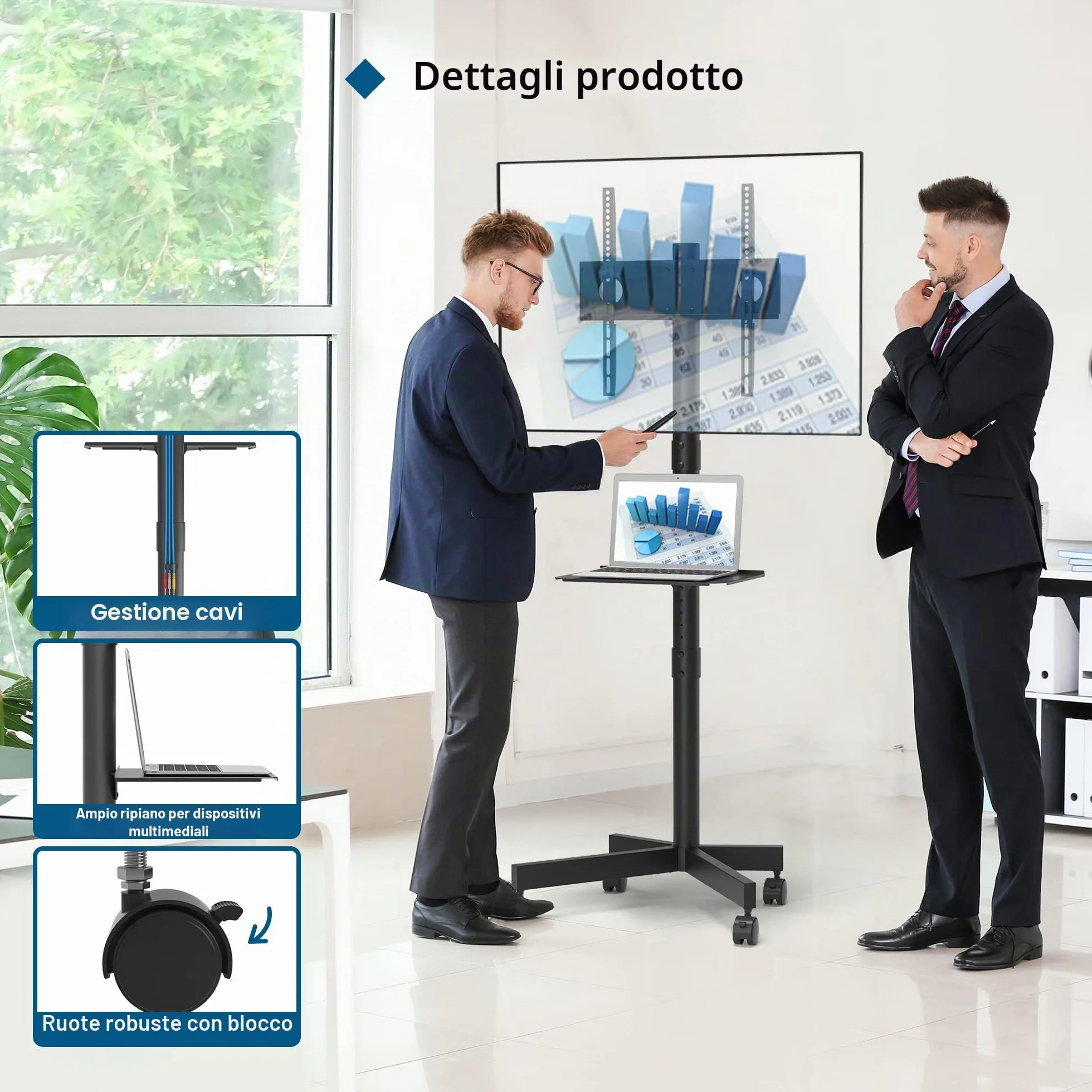 BONTEC Supporto TV da Pavimento 23-60 Pollici con Ruote, Carrello Staffa Porta Mobile fino a 25 kg, VESA 400x400 mm
