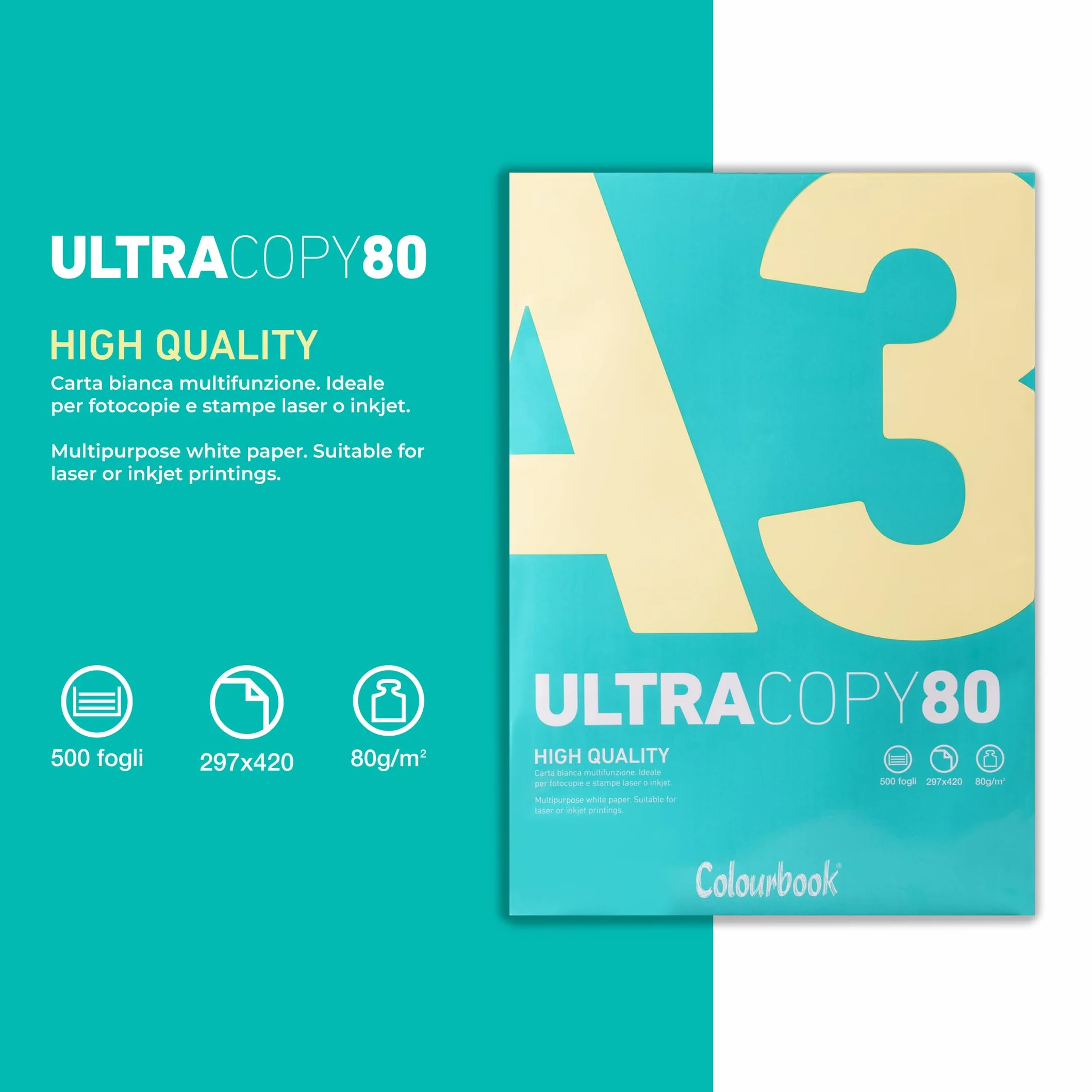 Colourbook Carta A3 bianca 42x30cm 80g/m² 500 fogli Compatibile laser e inkjet