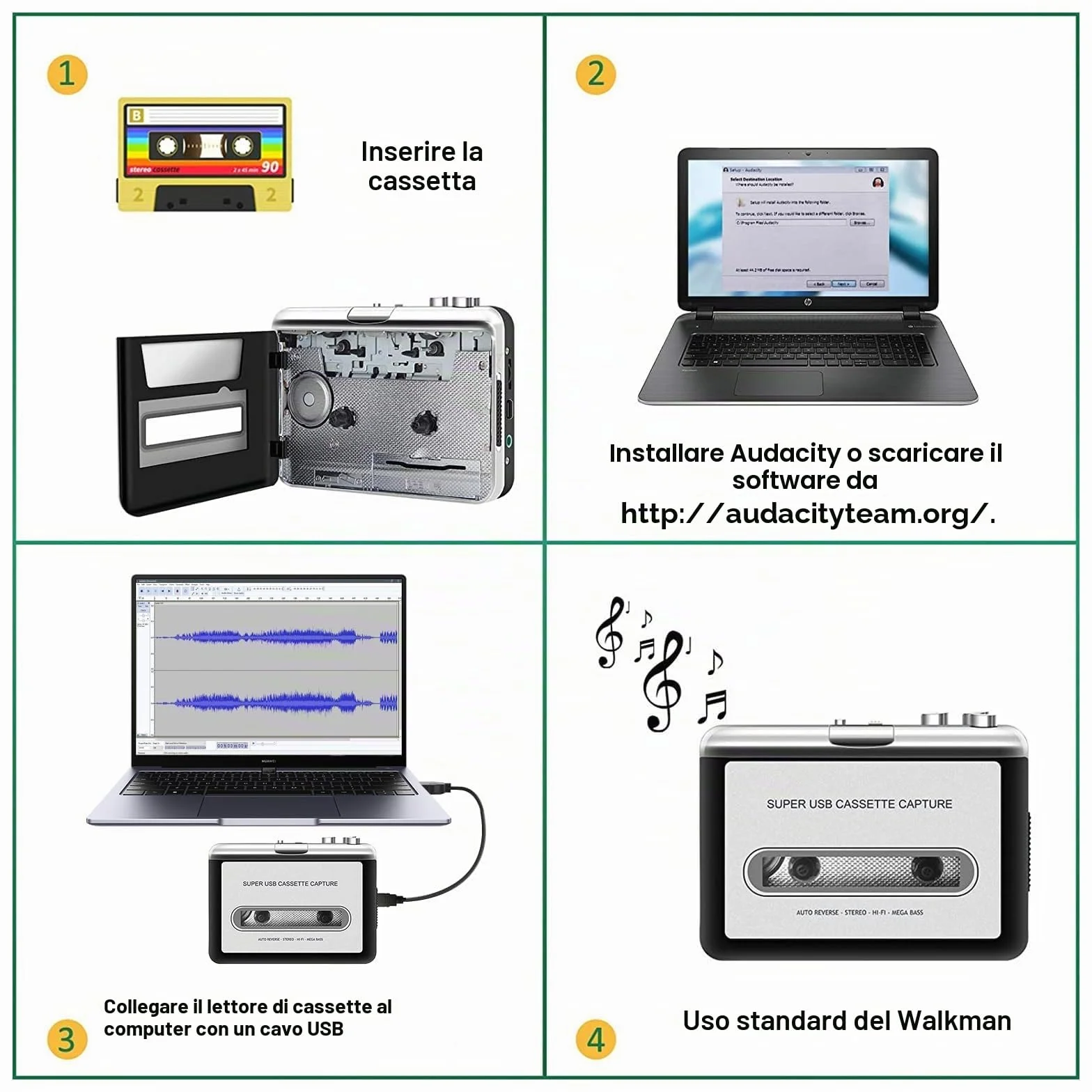 Reshow Przenośny Odtwarzacz Kaset Magnetofonowych, Nagrywanie Audio MP3 przez USB, Konwersja Kasety na MP3