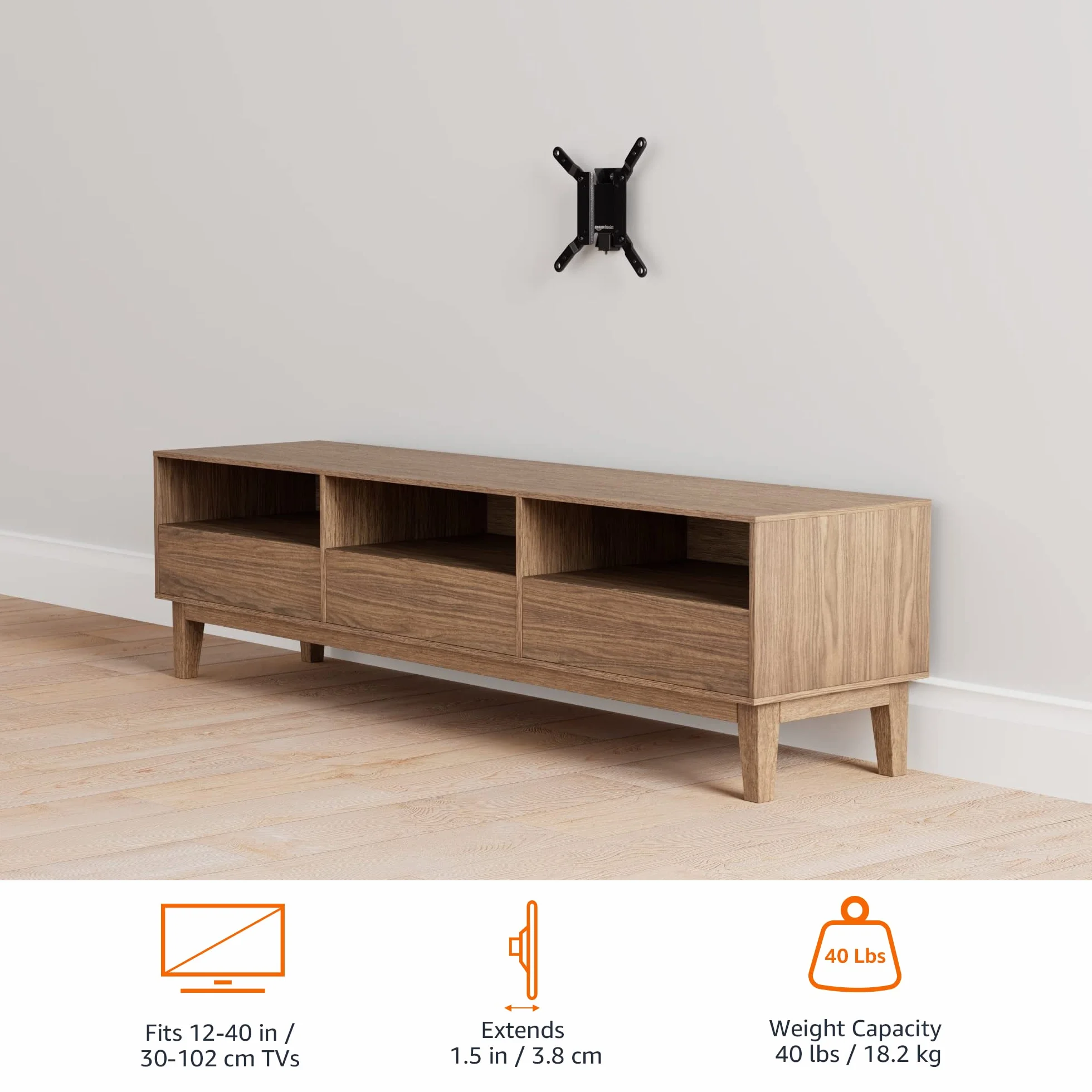 Amazon Basics Supporto a parete per TV inclinabile, adatto a 12-40 pollici, VESA 200x200, Nero