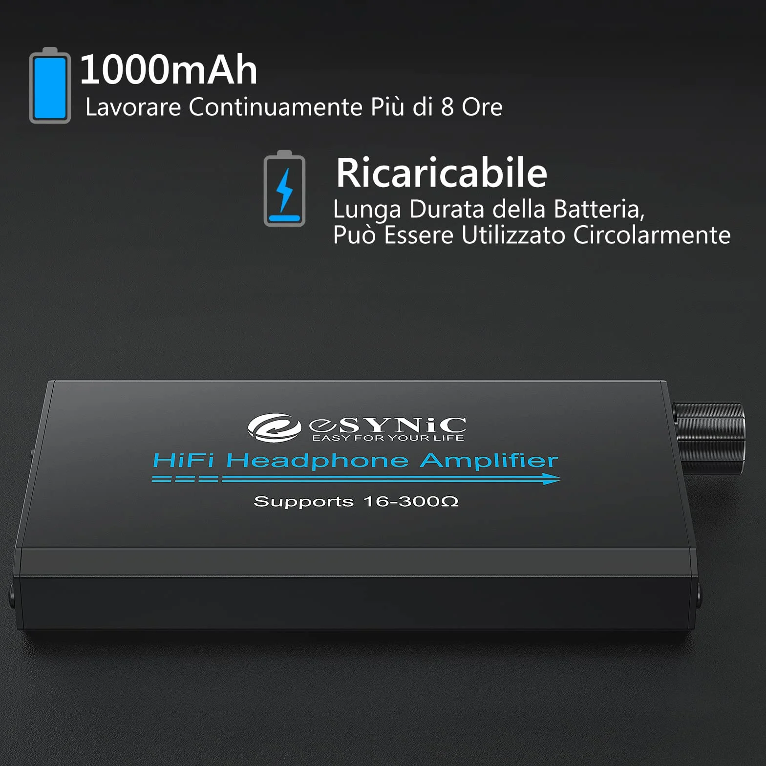 eSynic HiFi Amplificatore per Cuffie 16-300Ω Portatile per MP3 Lettori Smartphone Laptop con Cavo USB 1.2M