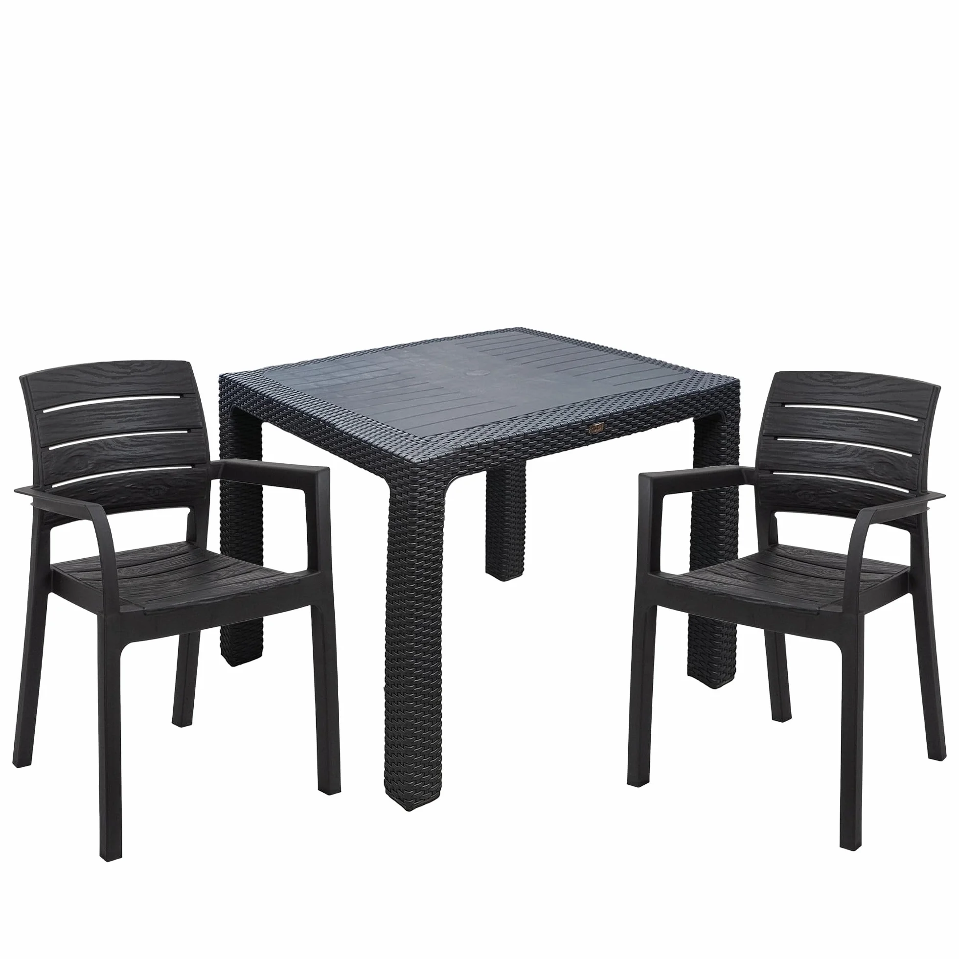 Sicignano | Set Sedie e Tavolo 90x90cm Completo Antracite, Resistente UV, per Esterni e Interni, Adatto a Bar Ristoranti Pizzerie Spazi Commerciali (1, 2 Sedie 1 Tavolo)