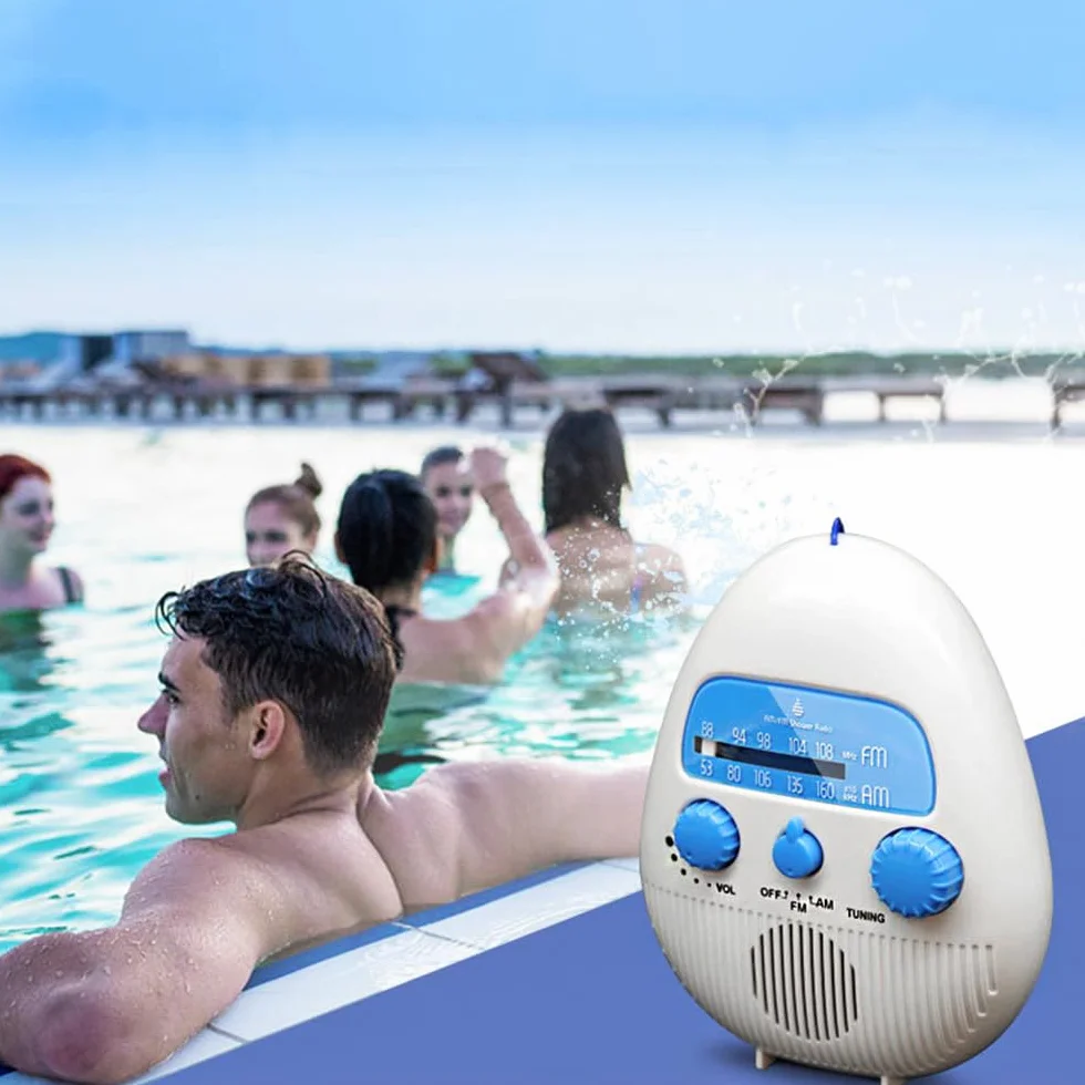 Radio FM Impermeabile Senza Fili per Bagno, Portatile AM FM con Altoparlante e Batteria