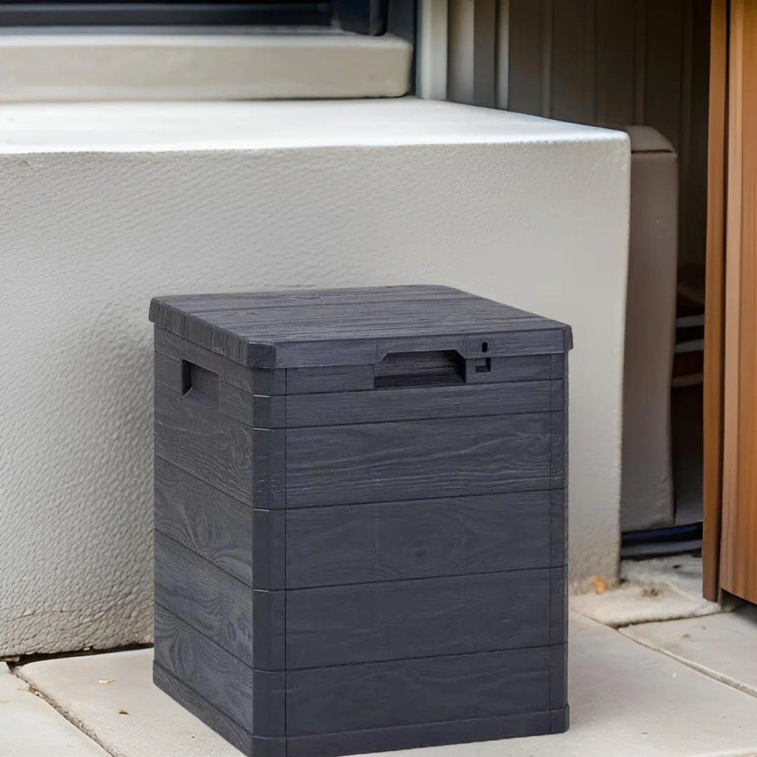 MA MAISON Bauletto Multibox da Giardino 90 Litri Effetto Simil Legno Contenitore Stoccaggio in Resina Antracite 42,5x44x50h cm da Esterno da Interno Resistente ai Raggi Uv - Made in Italy