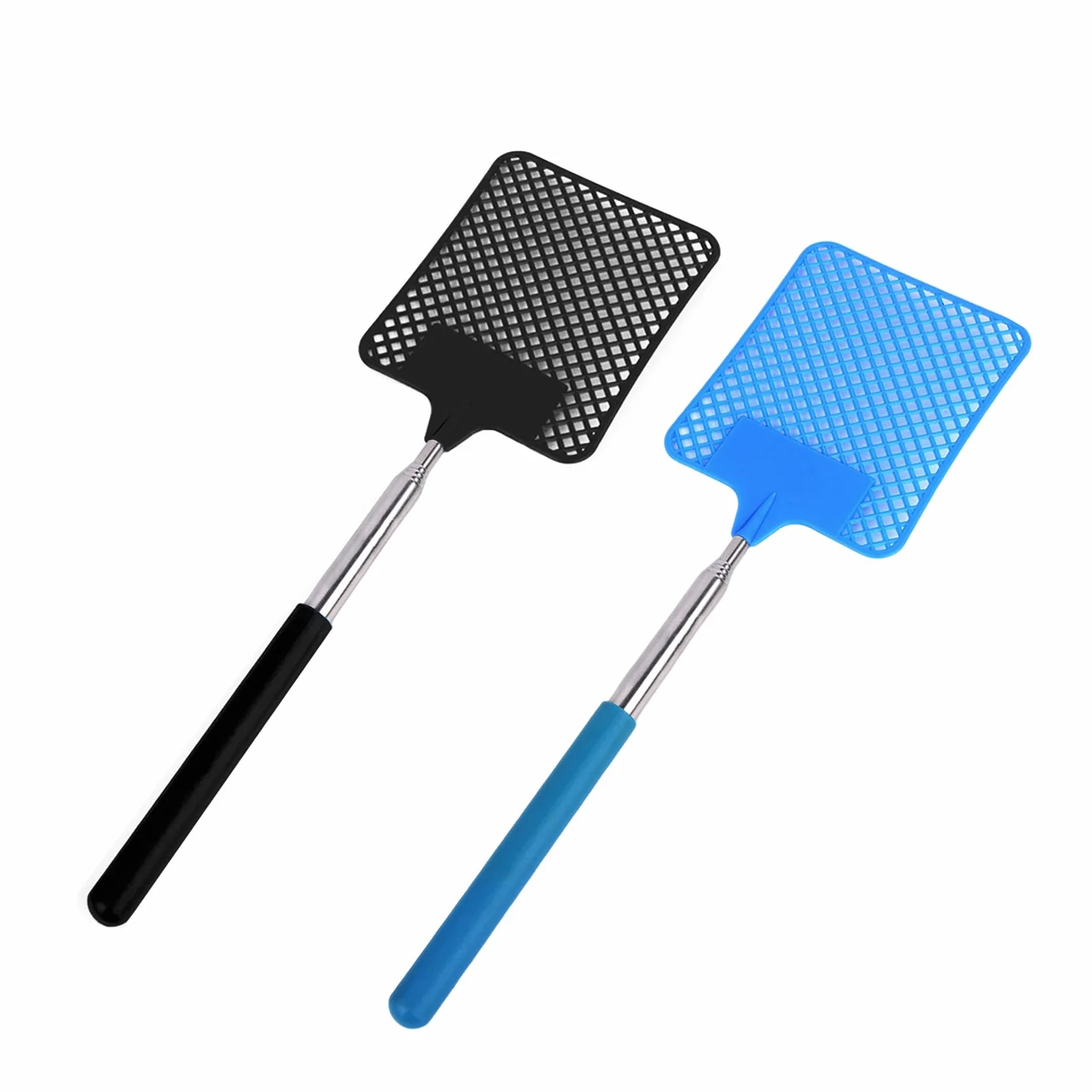 Scacciamosche, 2 Pezzi Estensibile Scacciamosche, Manuale Paletta Mosche, Portatile Scacciamosche Plastica per Mosche, Zanzare e Insetti, Nero+Blu