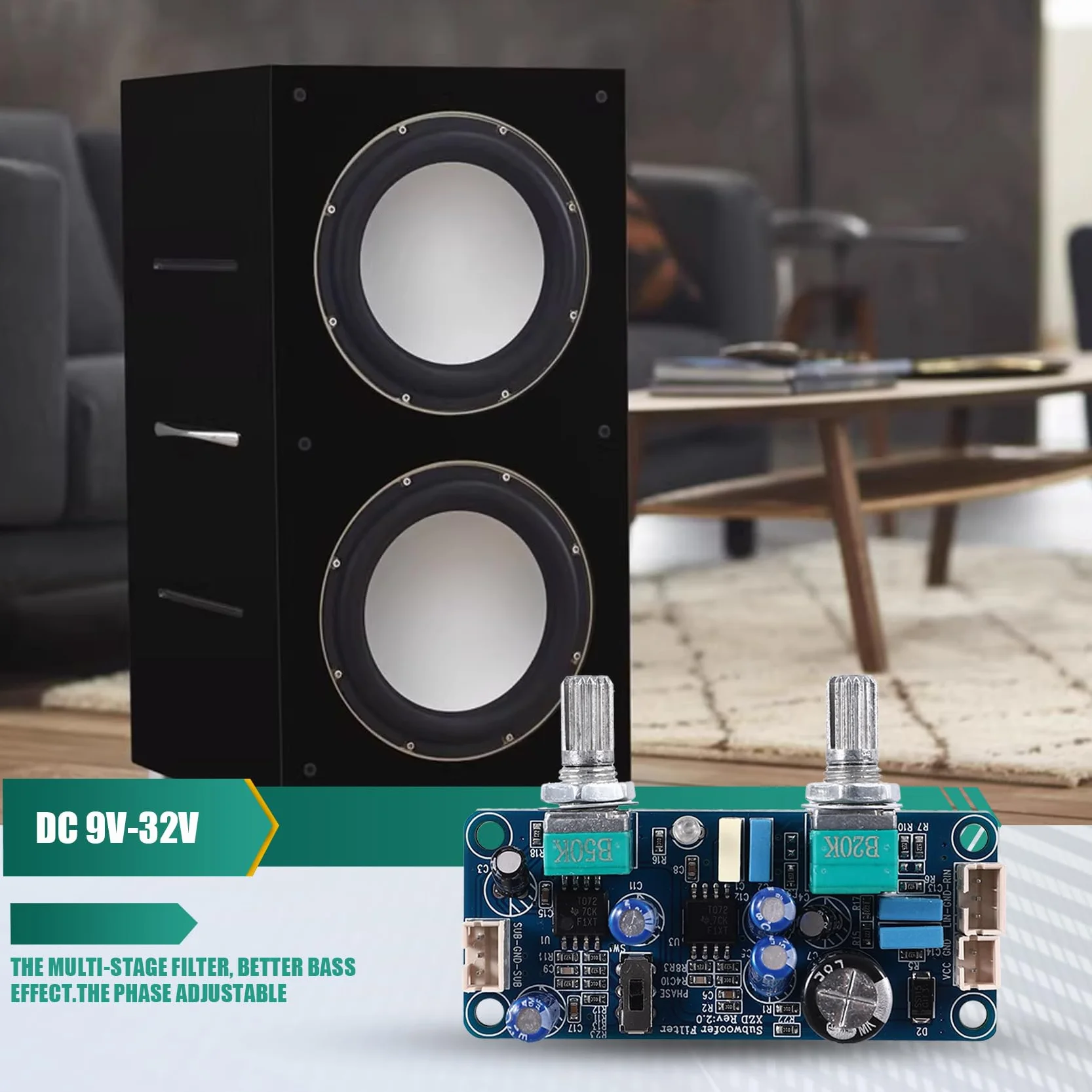 Preamplificatore Subwoofer Filtro Passa Basso Scheda Amplificatore DC 9-32 V Regolazione Volume