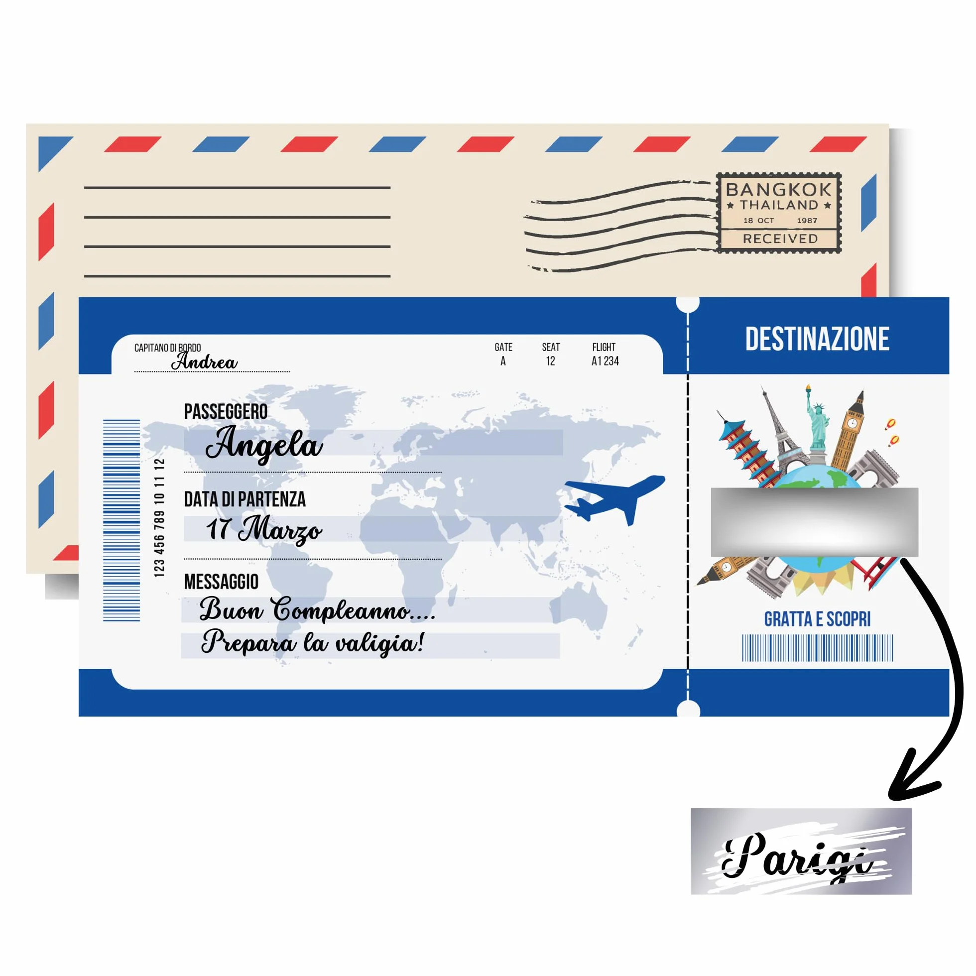 Generico homty Biglietto regalo viaggio a sorpresa finto da grattare da compilare