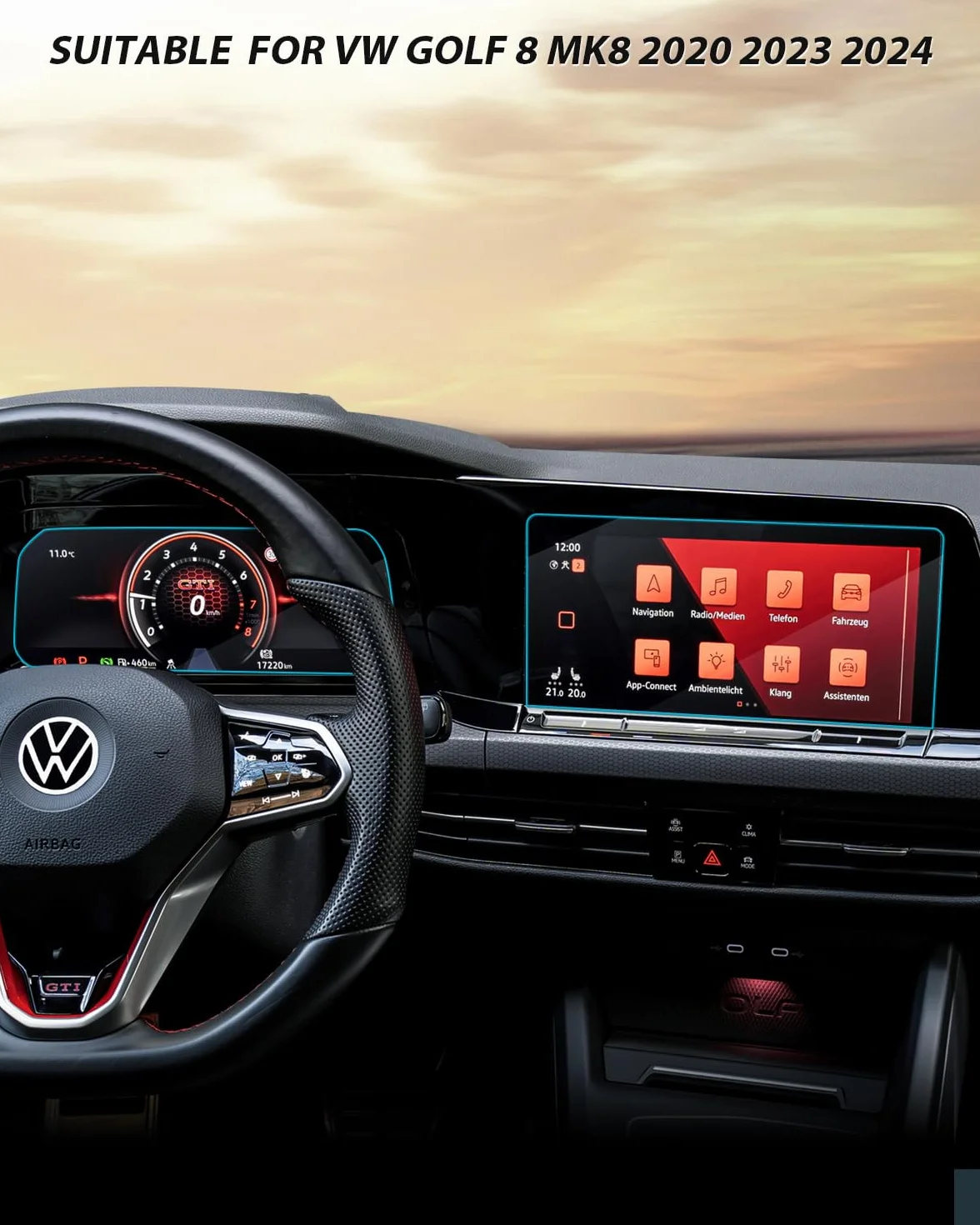 Pellicole Protettive per Display VW Golf 8 MK8 GTI GTD GTE 2020-2024, Vetro Temperato