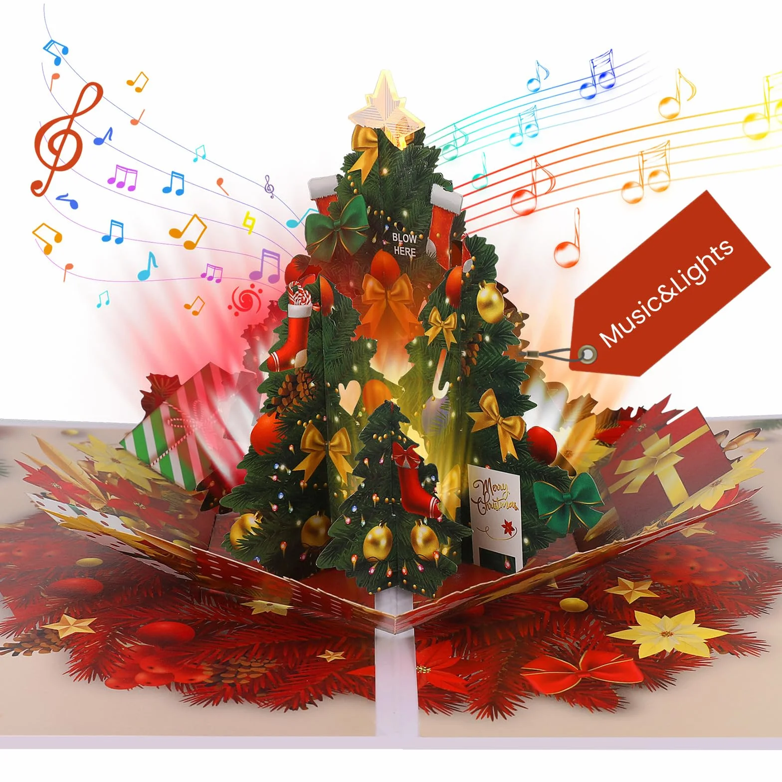 Biglietto di Natale Pop-Up 3D con Musica e Luce per Bambini, Regalo per Donne e Uomini