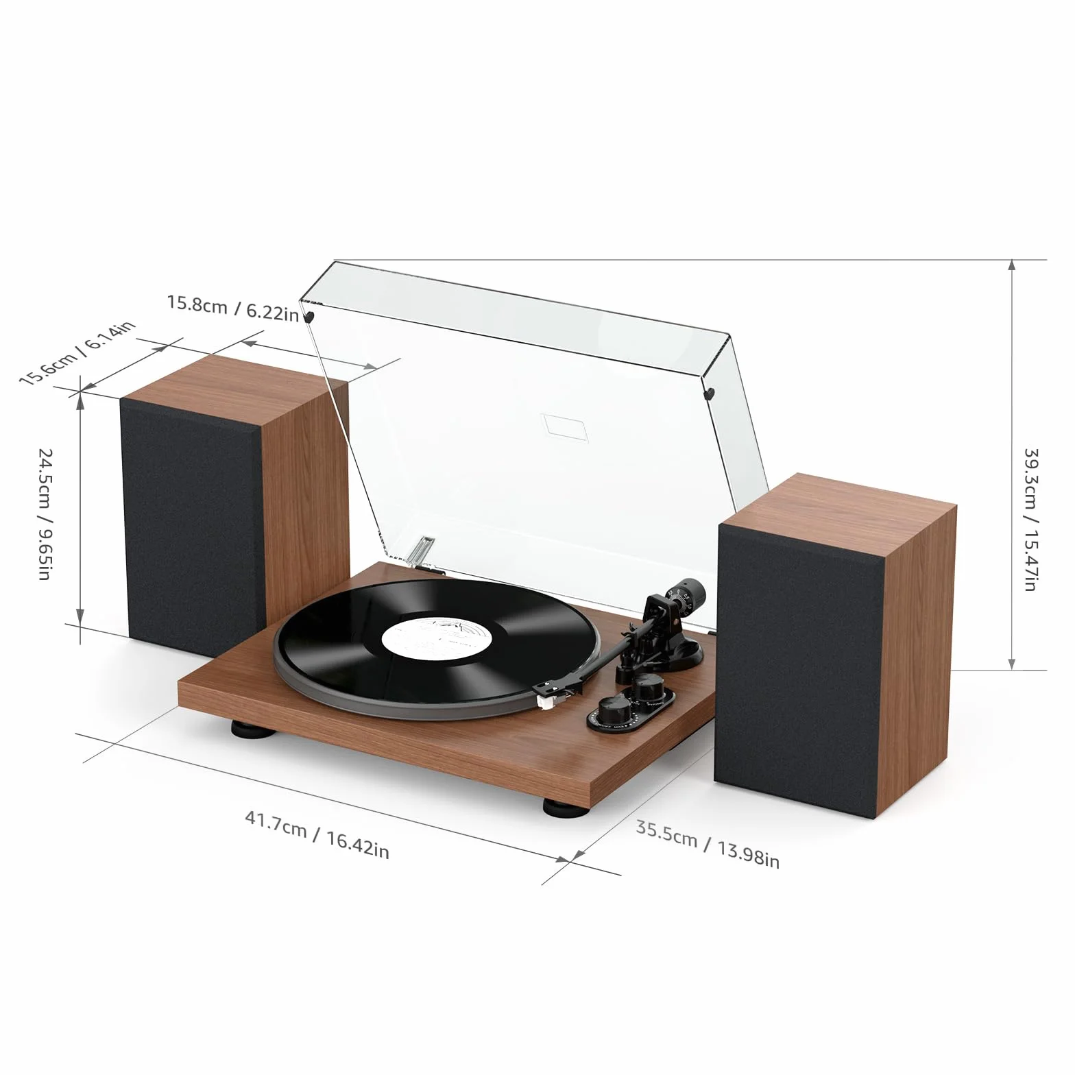 Udreamer Giradischi Sistema Hi-Fi 40 W Lettori Vinile Bluetooth Piatto Alluminio Trasmissione Cinghia 2 Velocità AT-3600L Marrone