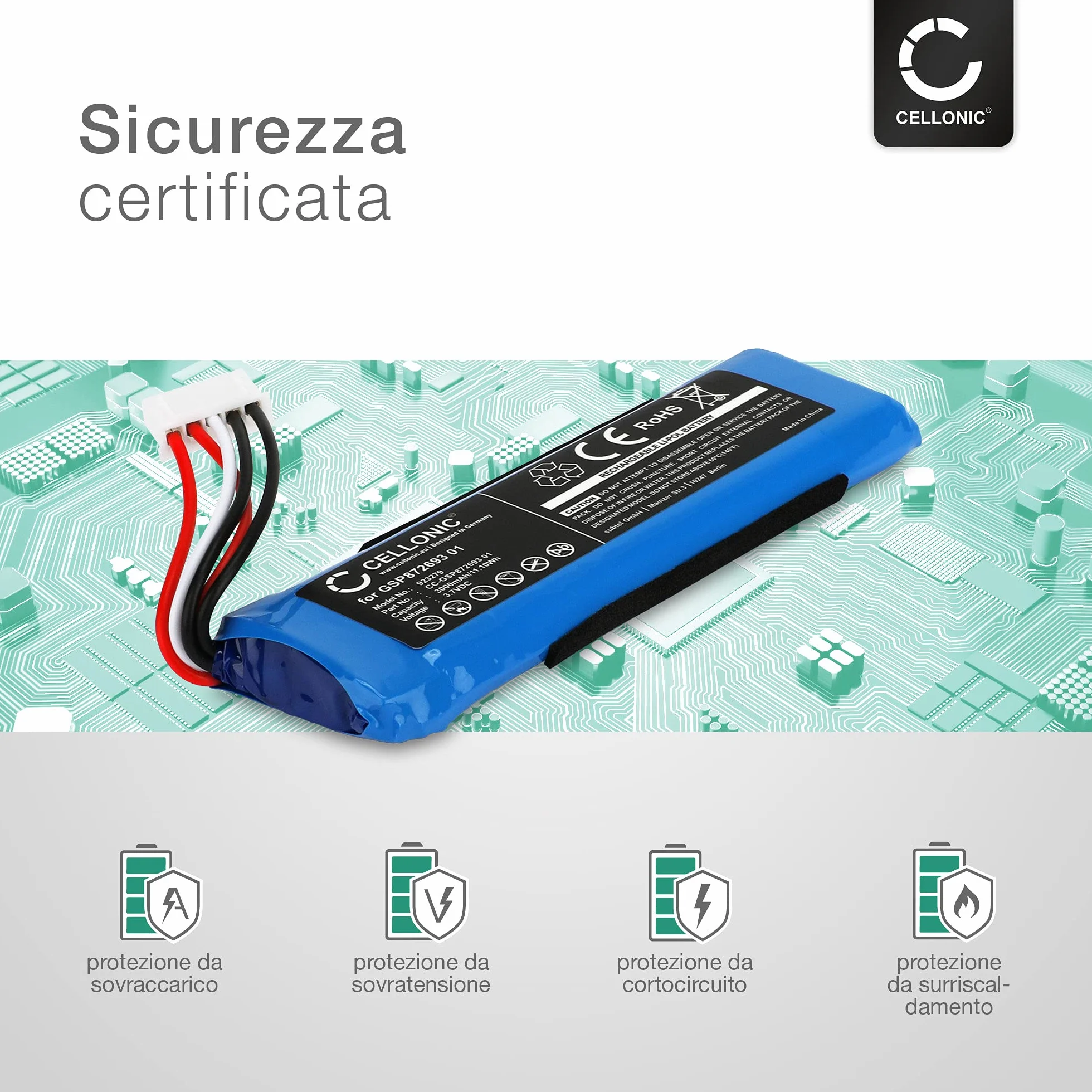 CELLONIC Batteria per Altoparlante Compatibile JBL Flip 4 3000mAh 3.7V Set Strumento