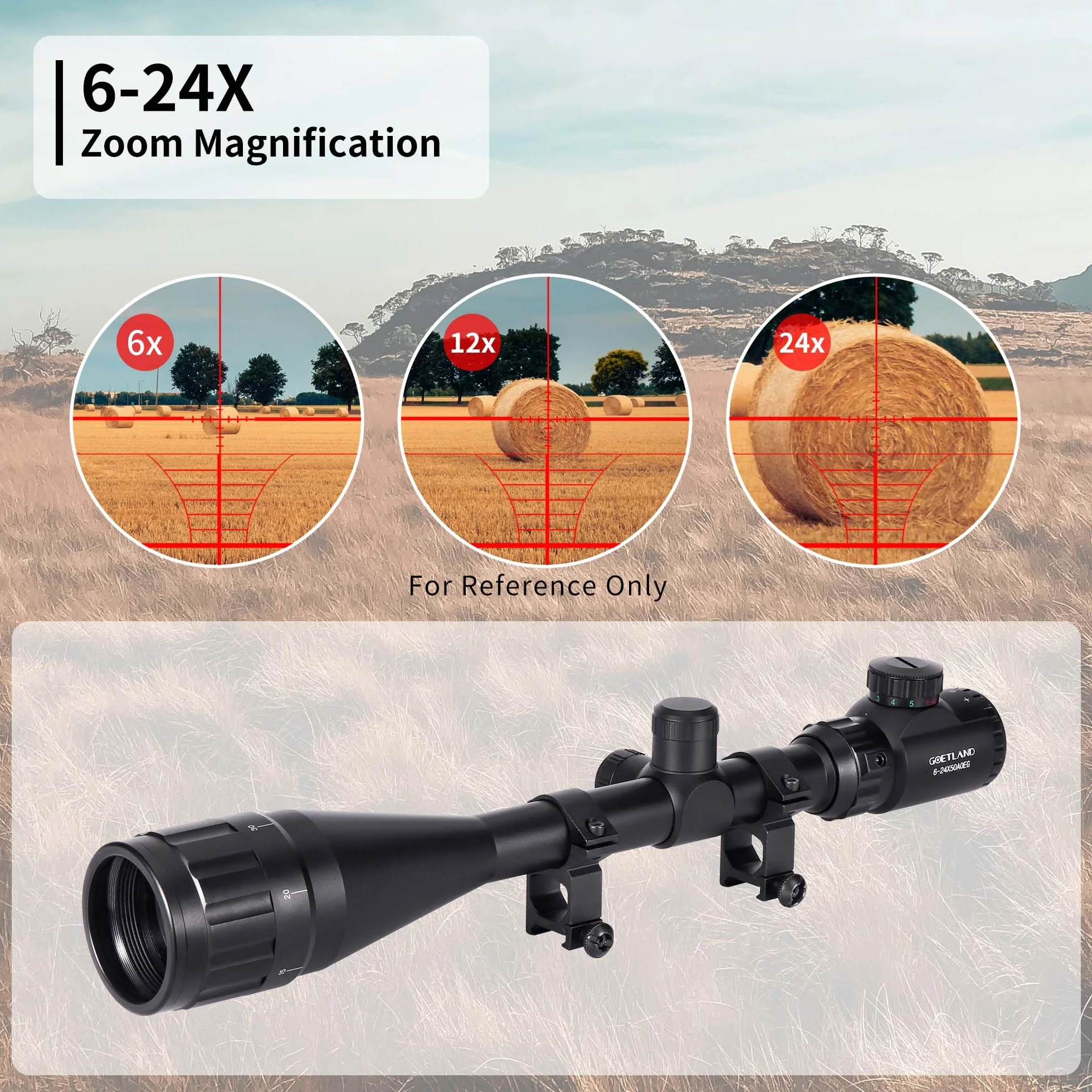 Goetland Lunettes de Visée 6-24x50 AOEG Télémètre Rouge Vert Bleu Illuminé SFP pour Chasse Airsoft Tir Sportif