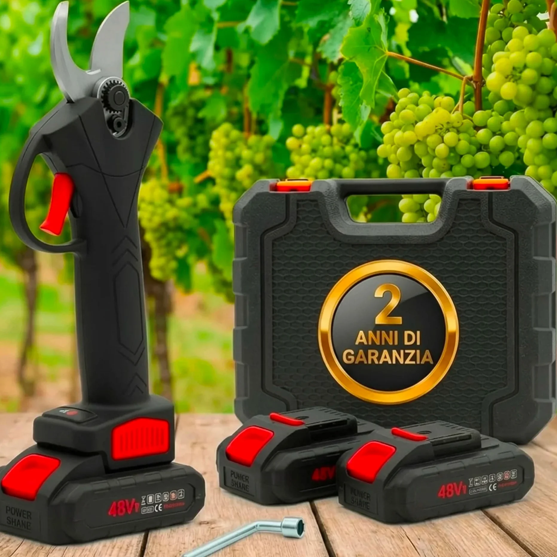 081 Store - Forbici Potatura Elettriche a 2 Batteria – 2 ANNI DI GARANZIA – Cesoie Professionali 48V con Valigetta, Taglio Rami fino a 25mm, Lame in Acciaio, Forbici da Giardinaggio