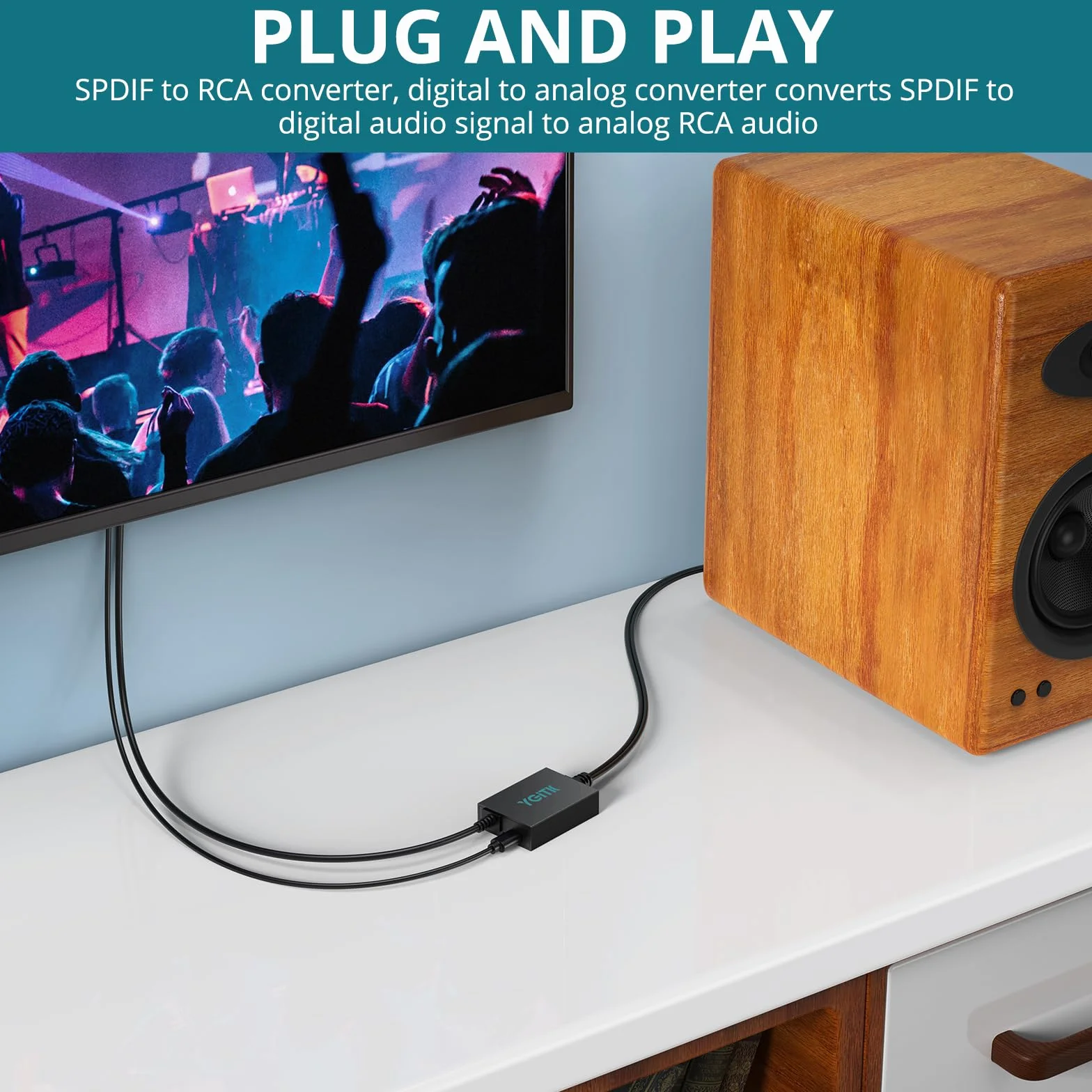 Konwerter Optyczny na RCA z Kablem 2.1m, DAC Cyfrowy Audio 192kHz/24bit do TV, Blu-ray, Konsola