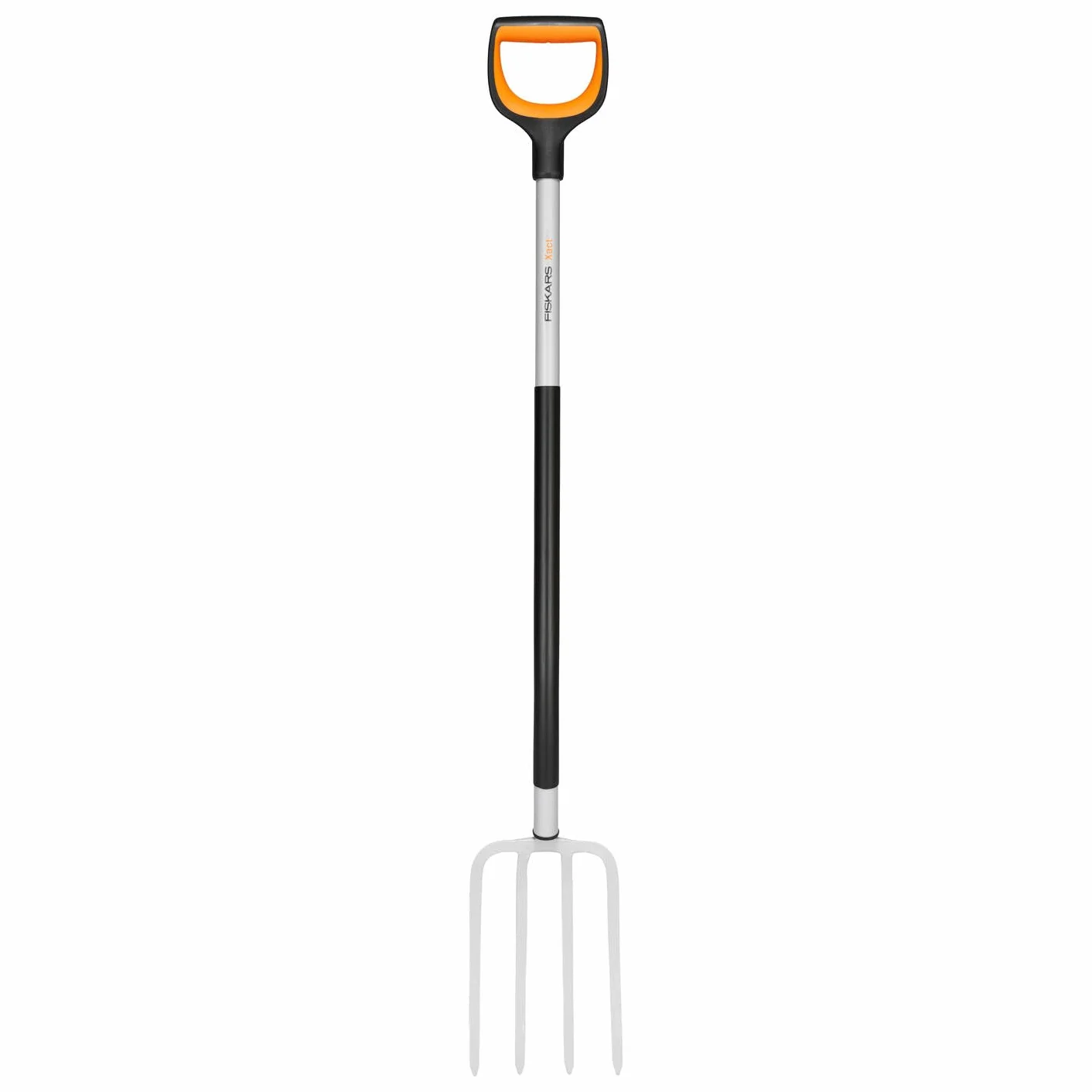 Fiskars Forcone per Terreni Duri e Sassosi, Con 4 Rebbi, Lunghezza: 120 cm, Rebbi in Acciaio di Qualità/Manico in Plastica Rinforzata con Fibra di Vetro, Nero/Arancione, Solid, Xact, 1070716
