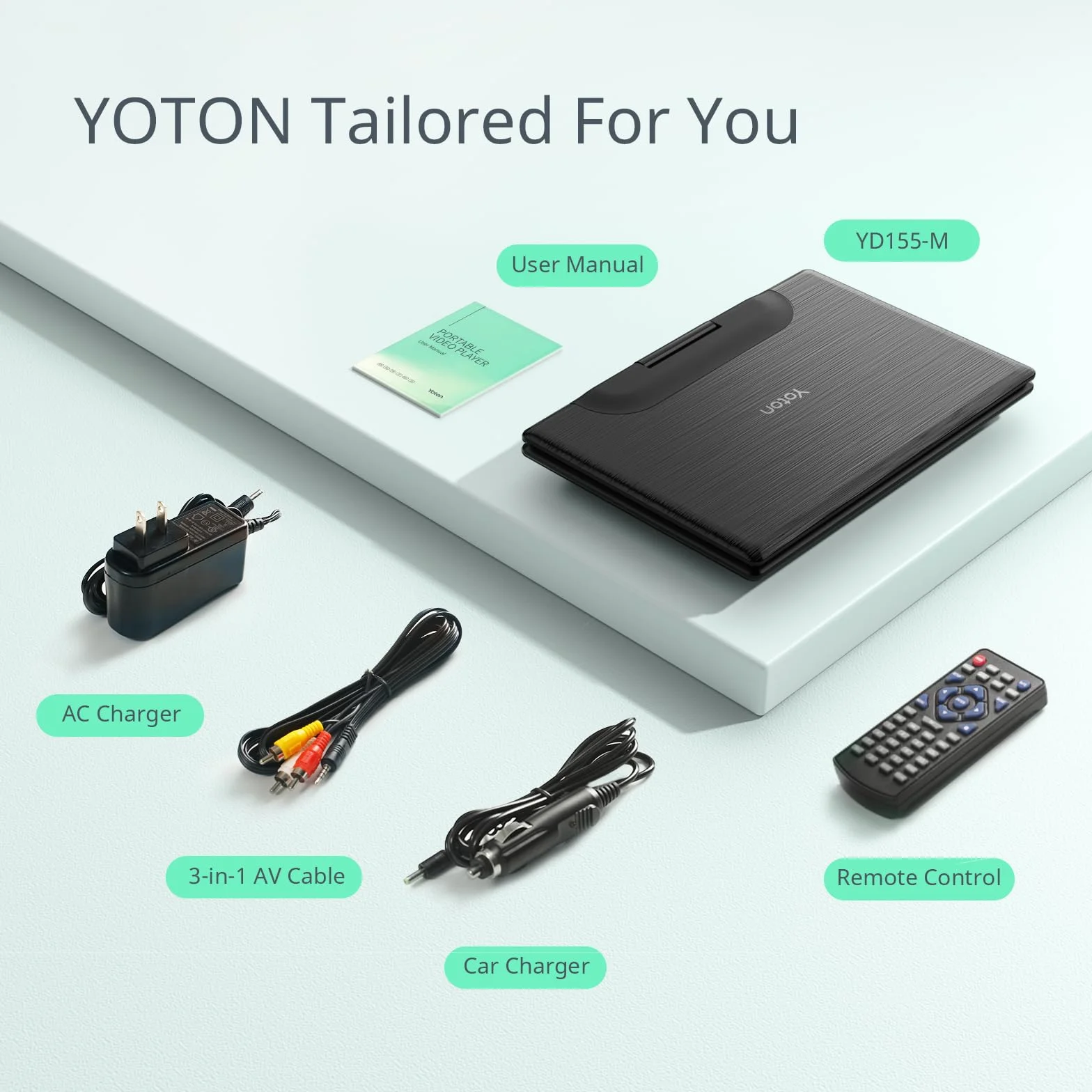 YOTON Lettore DVD portatile 14" con altoparlanti stereo e jack cuffie, supporta dischi U esterni e SD/TV