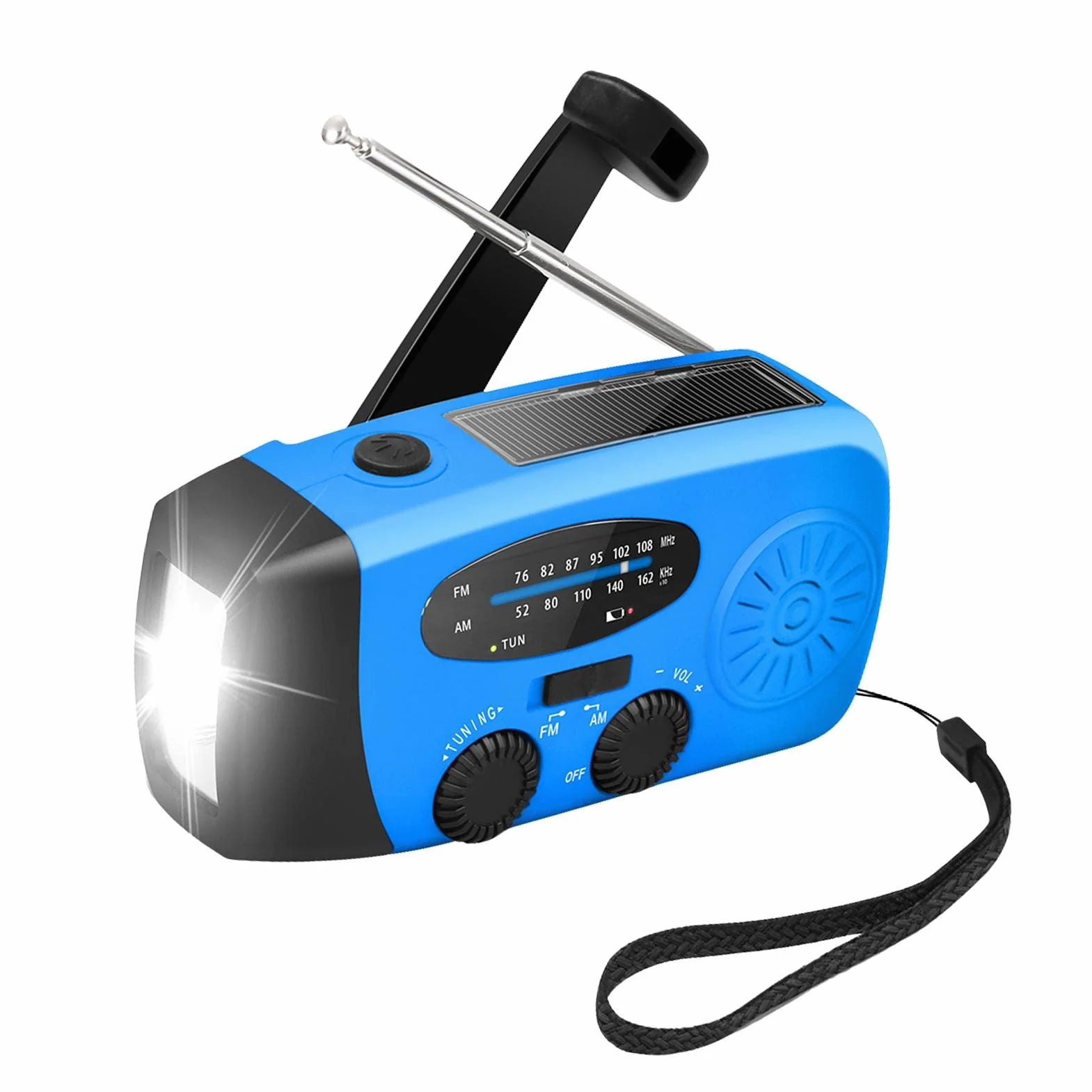 Radio meteorologica di emergenza solare a manovella AM/FM con batteria 2000 mAh e torcia LED
