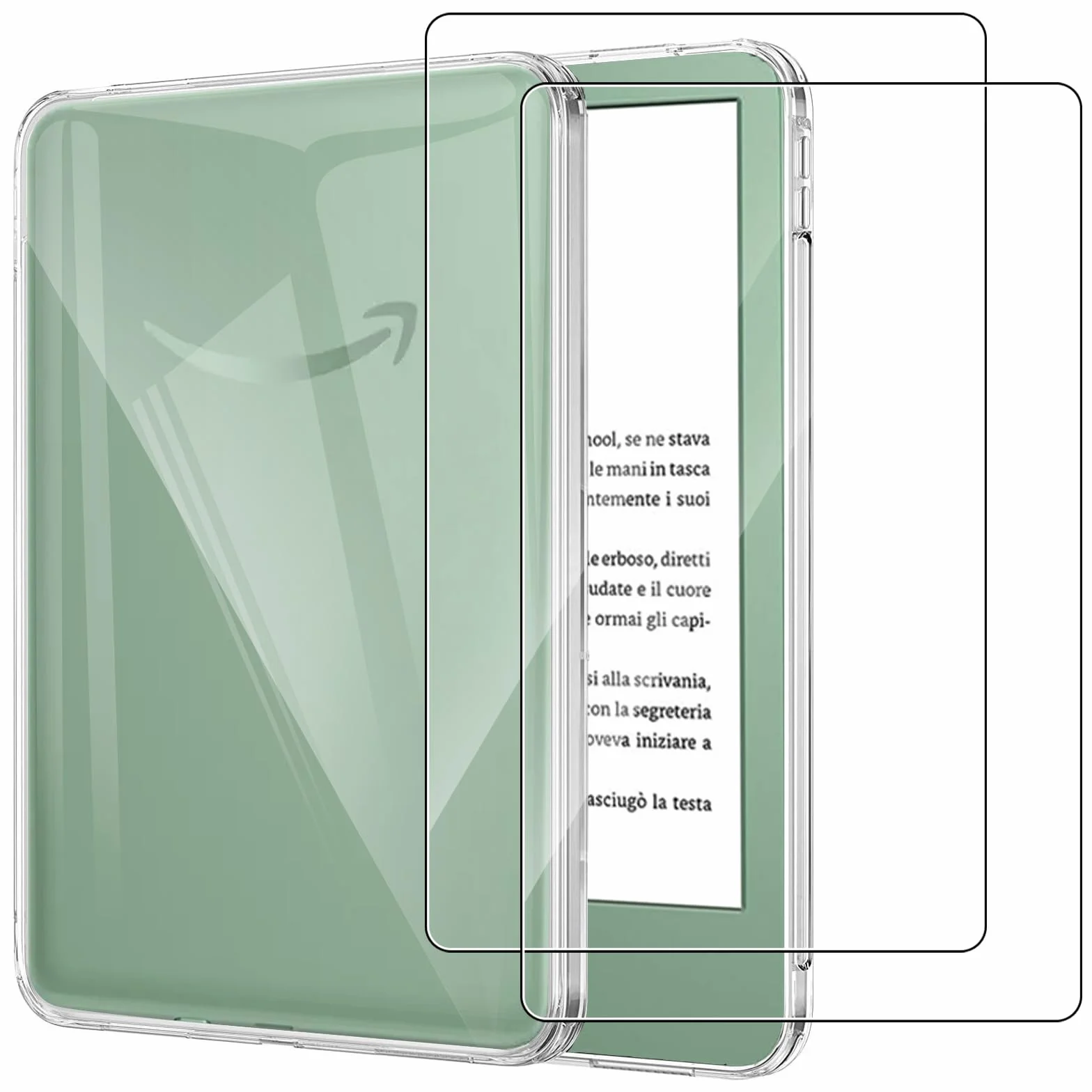 MEMELOKA Cover per Kindle 2024/2022 (6 Pollici) con 2 Pezzi Vetro Temperato, Custodia Silicone TPU Anti-Ingiallimento Trasparente