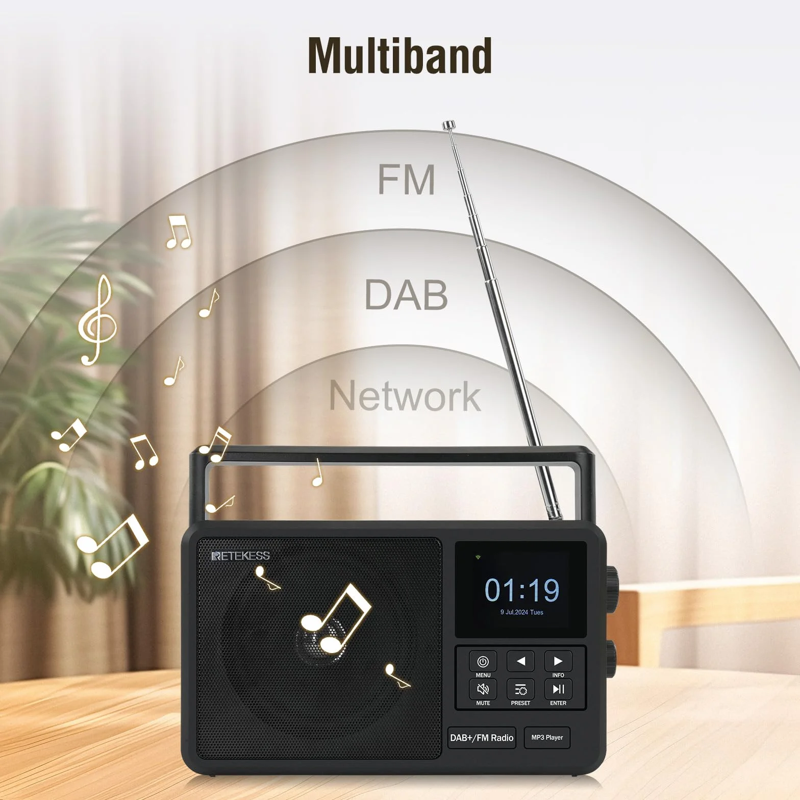 Retekess TR640 Radio Internet Portatile Digitale DAB FM con Antenna Esterna e Telecomando