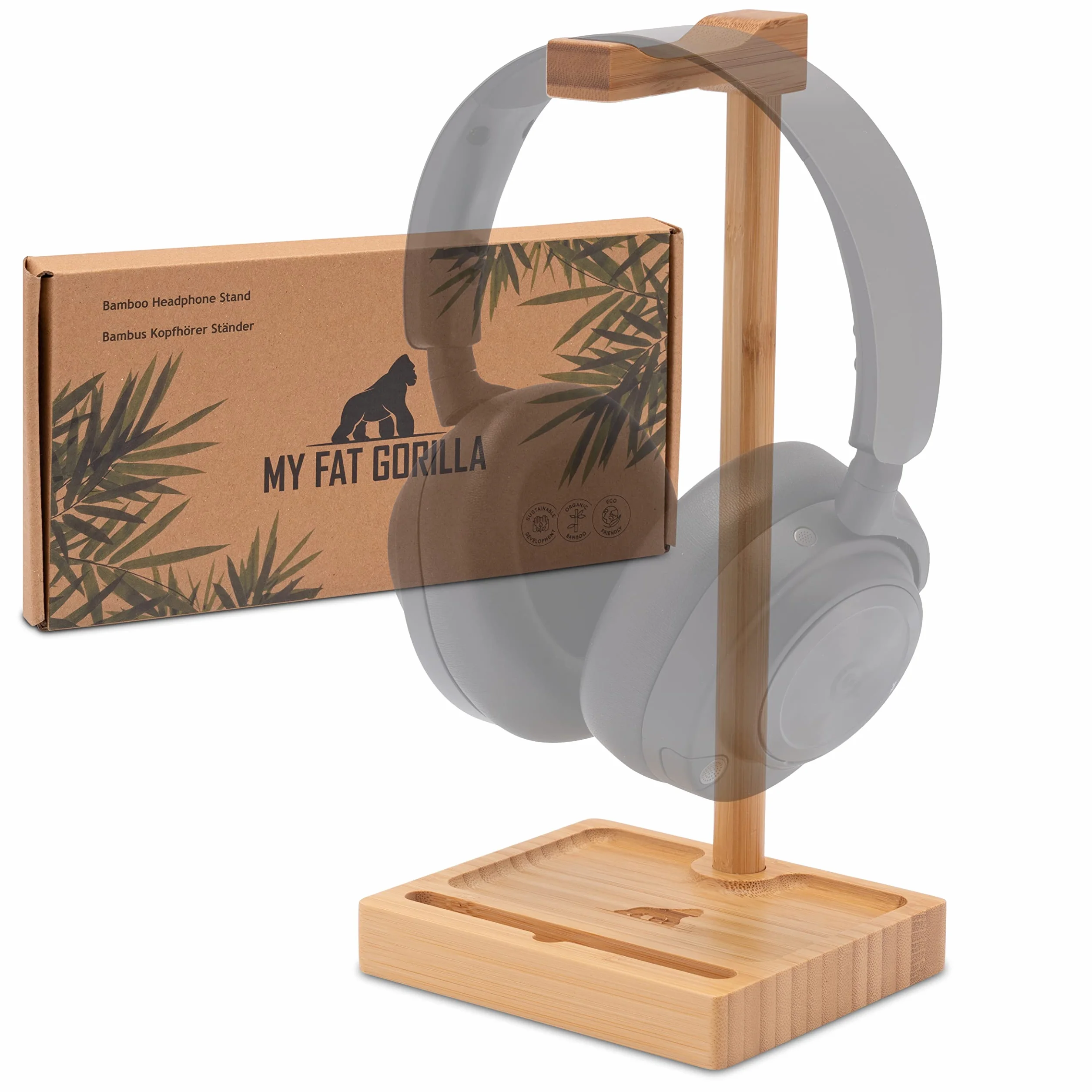 MY FAT GORILLA Porta Cuffie da Scrivania Bambù 12,5x12,5x22 cm Stand Portacuffie Naturale