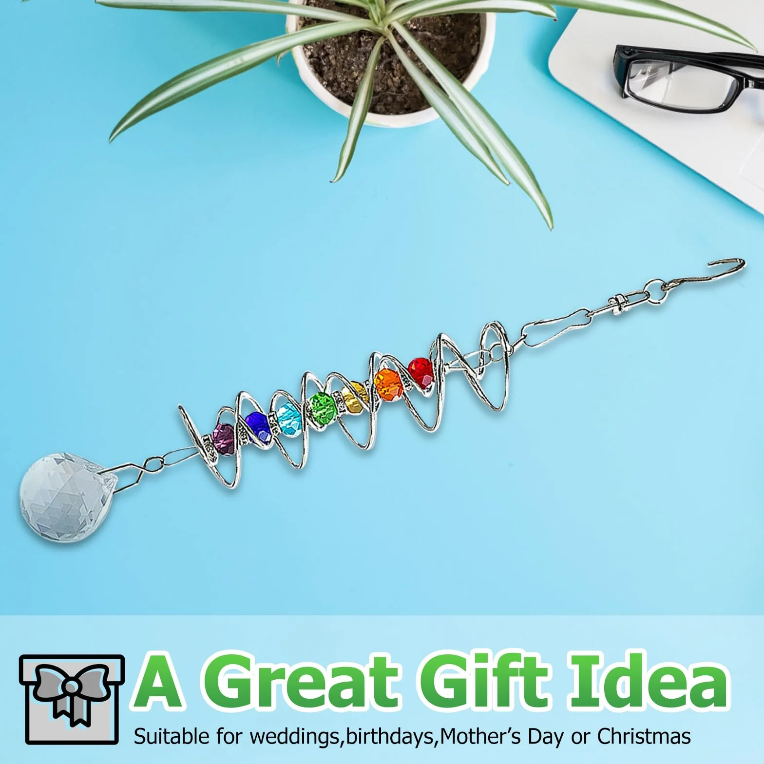 Acchiappasole Cristallo, Acchiappa Sole con Doppia Spirale, Cristalli Acchiappasole da Appendere, Sun Catcher Garden Decor, per Interni, Giardini Domestici, Auto Decorazioni da Appendere