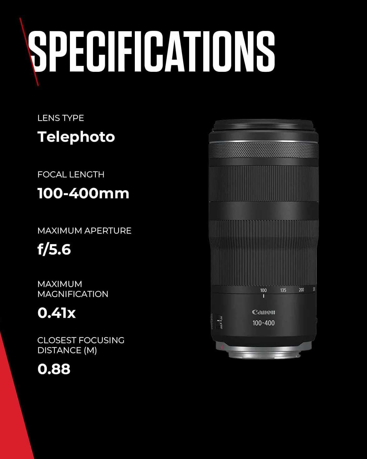Canon Obiettivo RF 100-400mm F5.6-8 IS USM Teleobiettivo Zoom Stabilizzatore Ottico 5,5 Stop