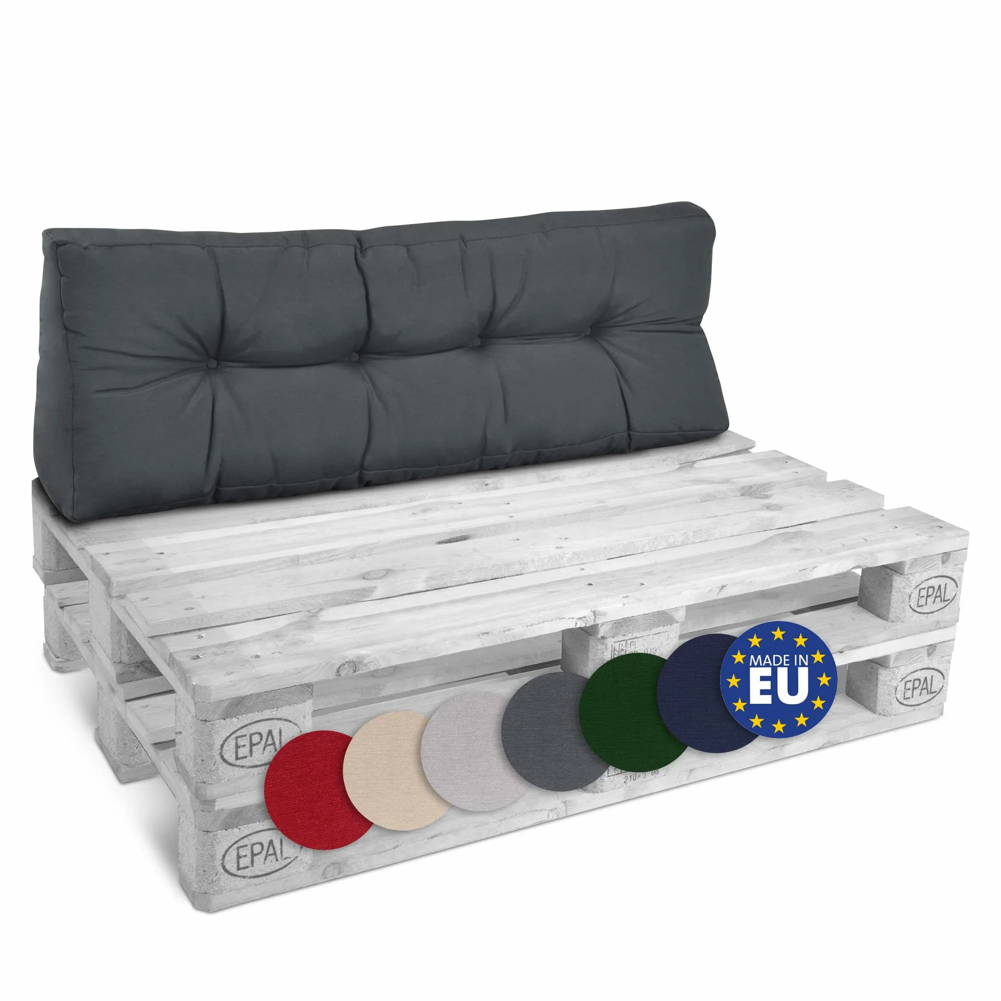 Beautissu Cuscino per spalliera di divani per bancali o Pallet Eco Style - 120x40x10-20cm Schienale per Divano - Grigio