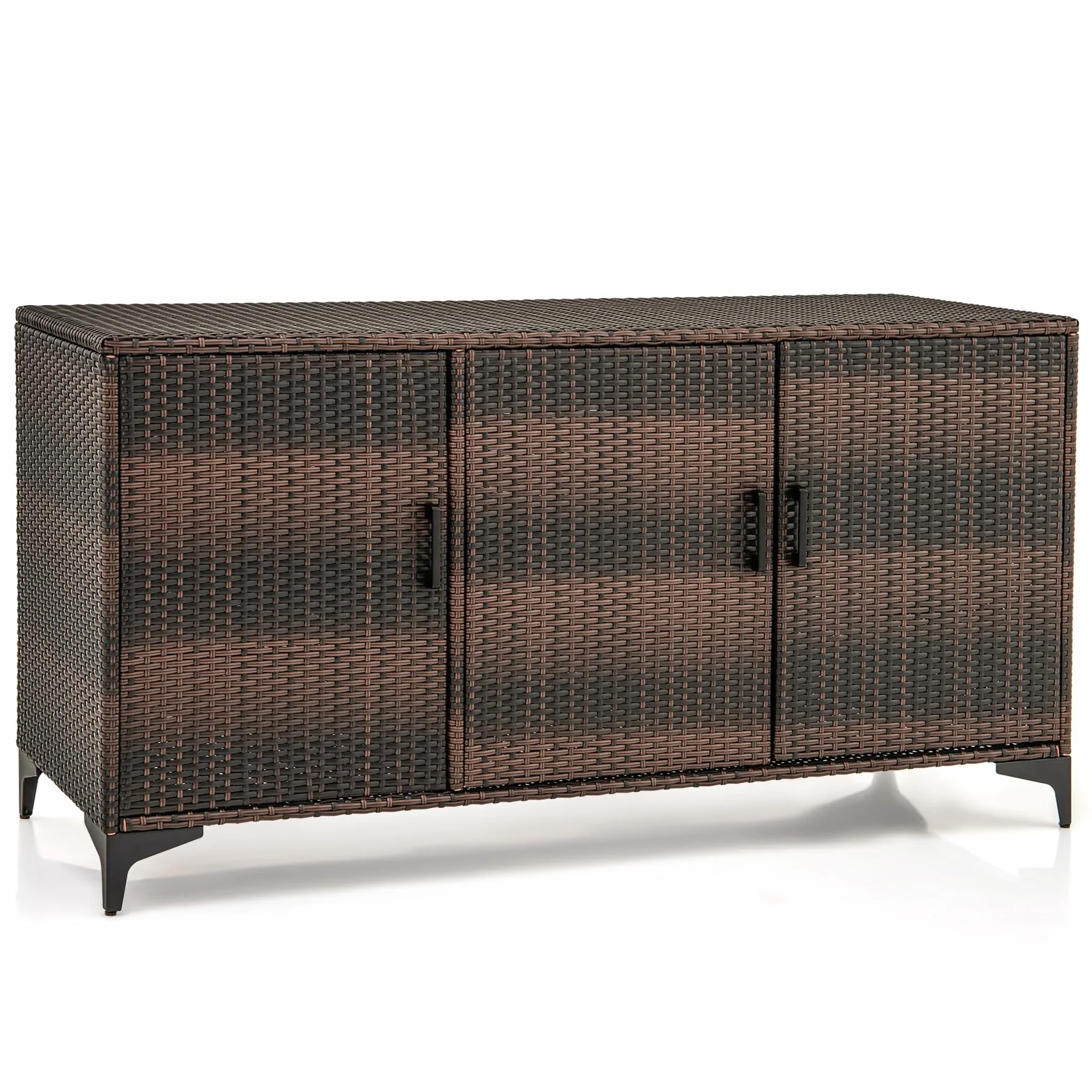 GIANTEX Armadio da Giardino Rattan Wicker 3 Porte Ripiani Rimovibili Impermeabile Marrone