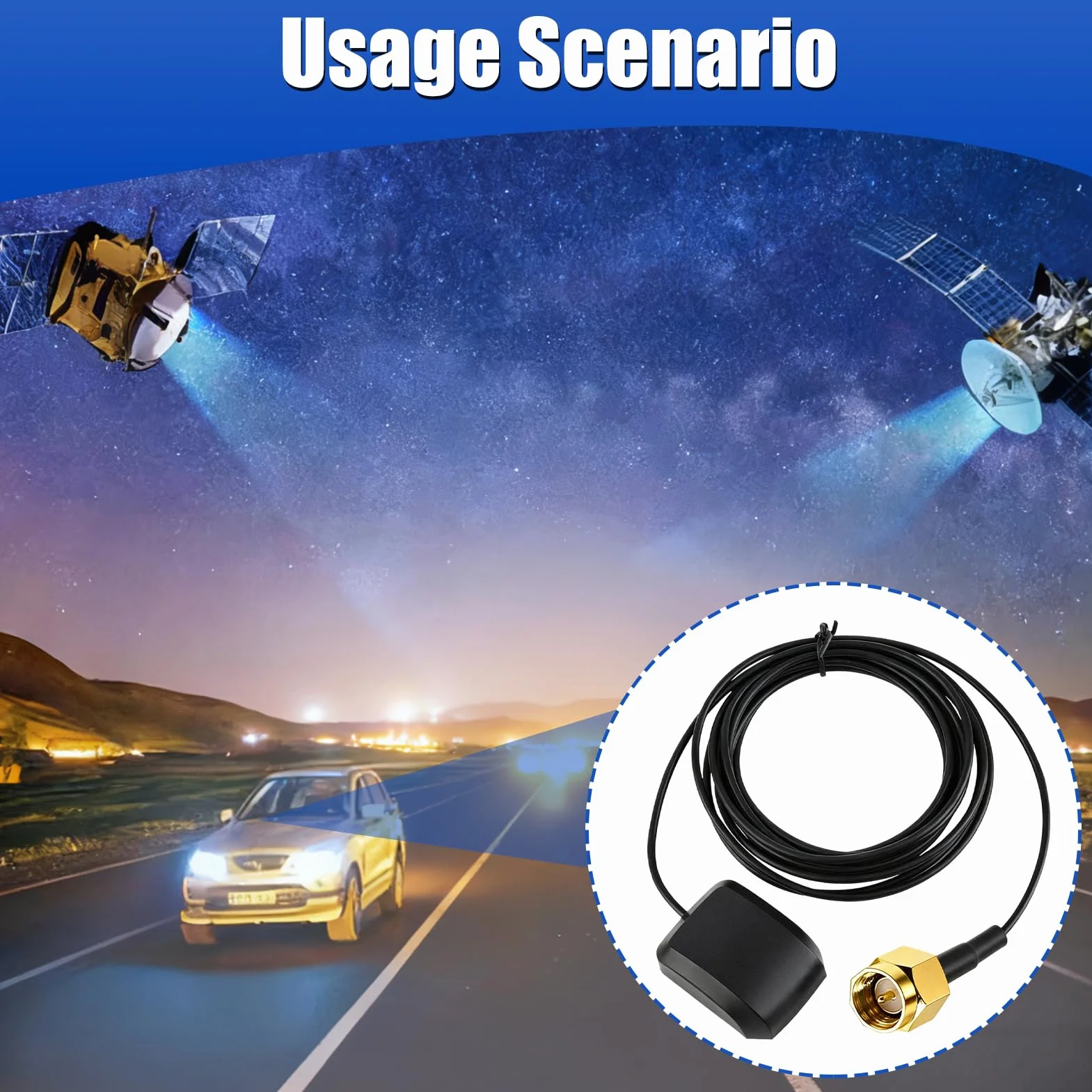 Antenna GPS attiva impermeabile con amplificatore, base magnetica, cavo 3 m