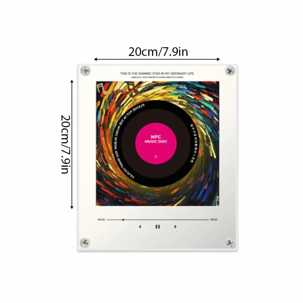 Lettore musicale NFC acrilico cornice 20,1 cm LED integrato 9 dischi scheda memoria cavo dati arredamento moderno