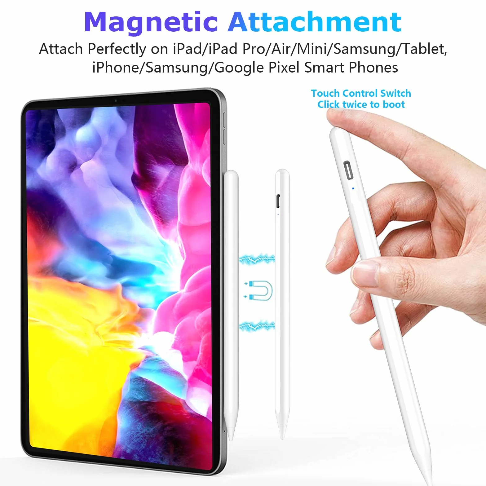 KARFUN Rysik do tabletu dotykowego Android, kompatybilny z Samsung/Lenovo/Huawei/Vivo/Xiaomi, precyzyjny, szybkie ładowanie, biały
