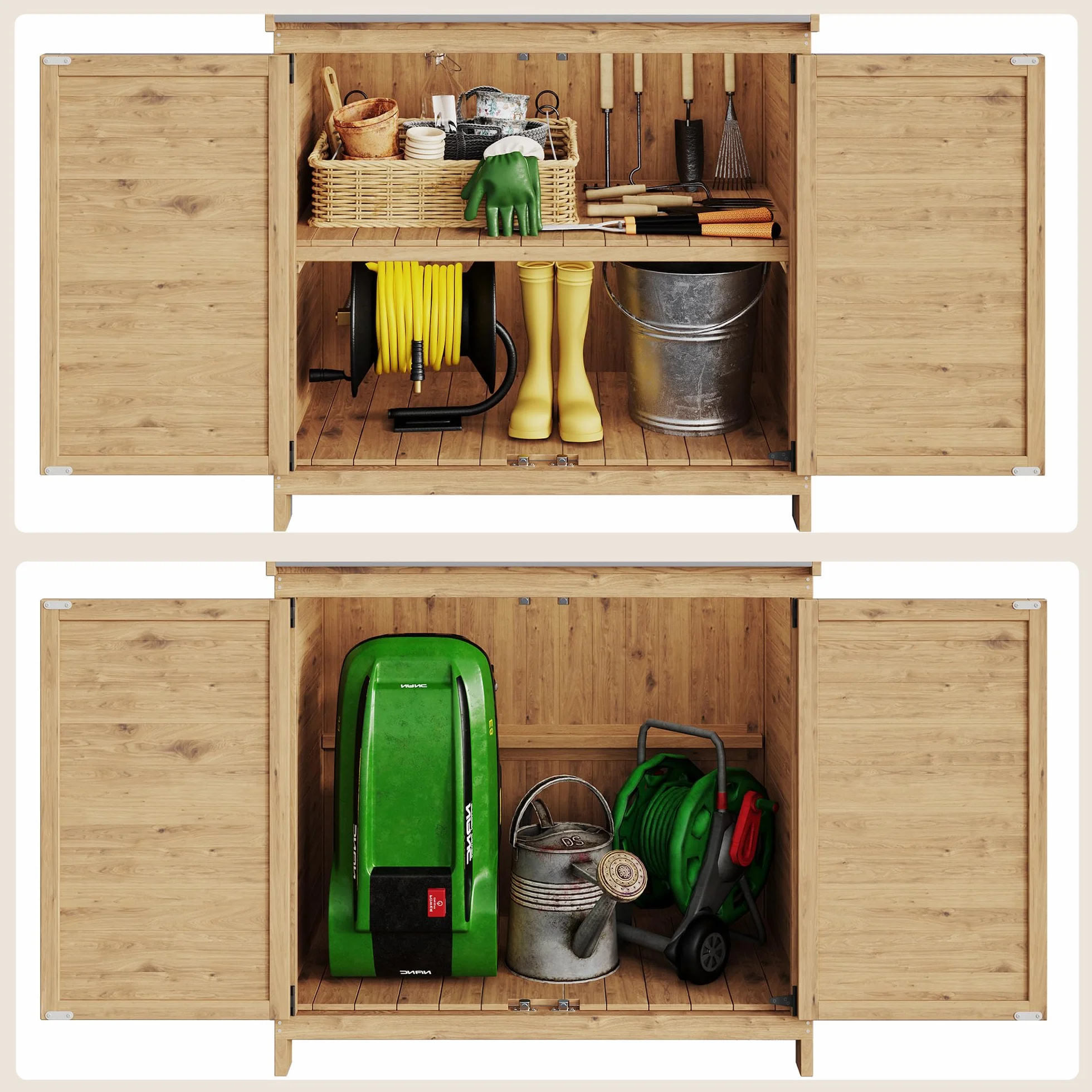 Bealife Tavolo per Piante con Mobile Base in Legno Armadietto da Esterno Naturale 98x48x95 cm