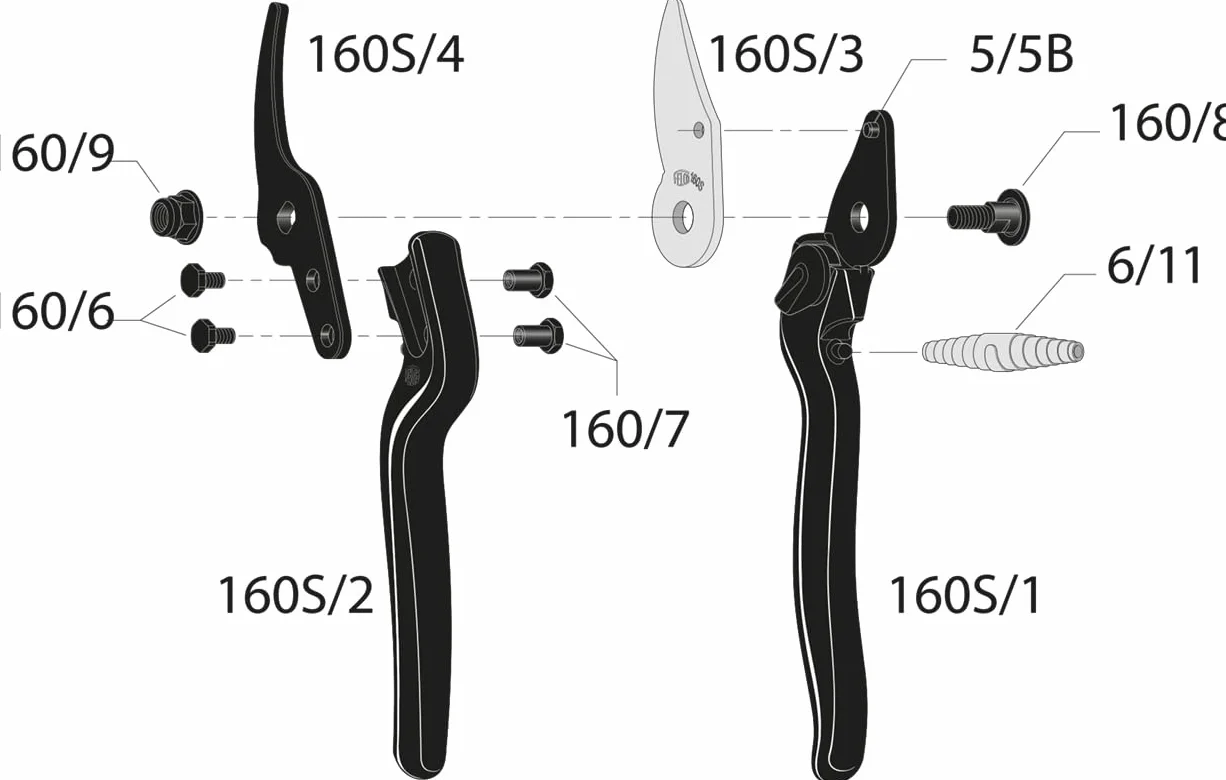 FELCO 160S Cesoia da Potatura Bypass, Capacità di Taglio 20mm, Manici Ultraleggeri in Fibra di Vetro