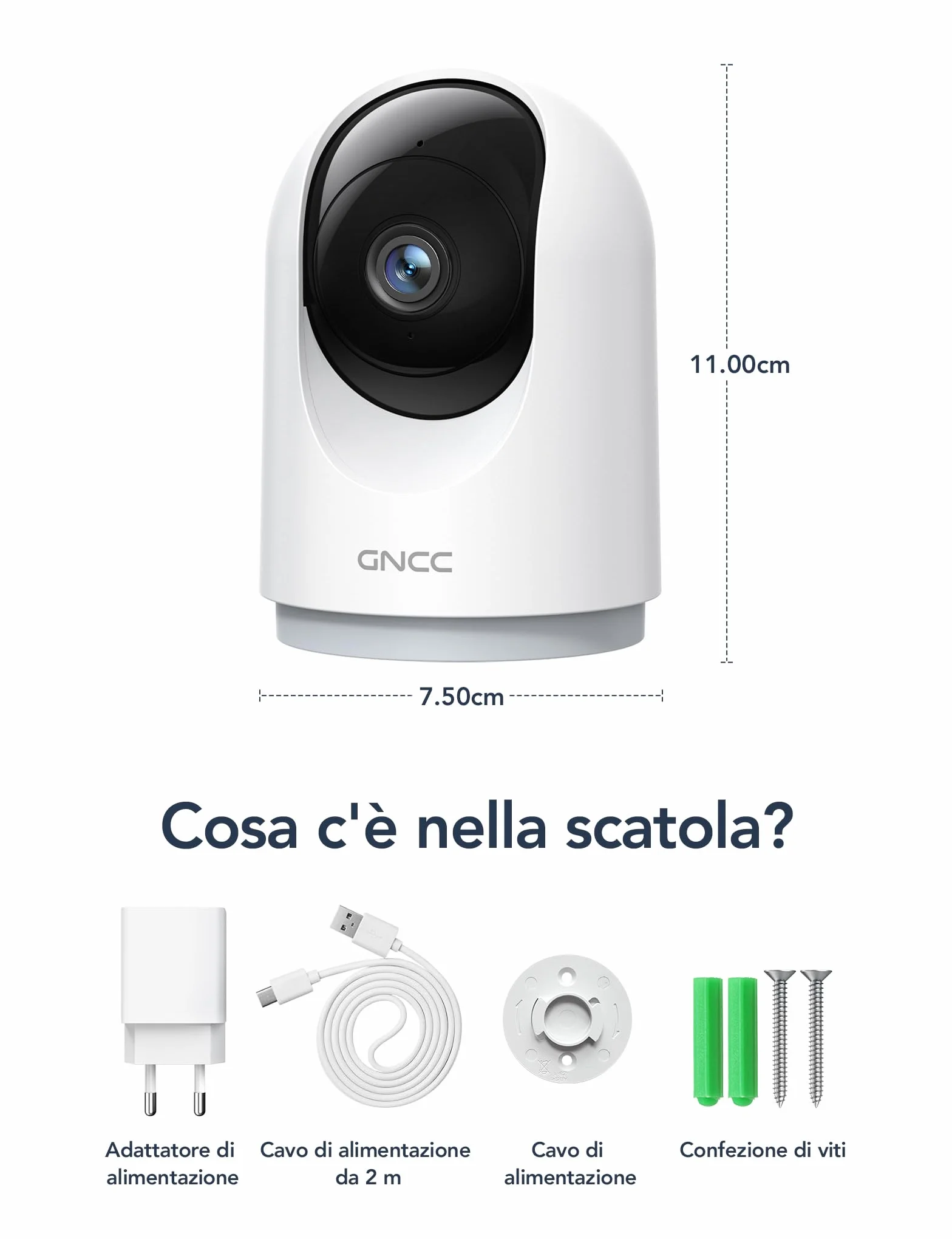 GNCC Telecamera WiFi Interno 2K Sorveglianza con Rilevamento Movimento Audio Bidirezionale Rotazione 360° Compatibile Alexa 2,4GHz