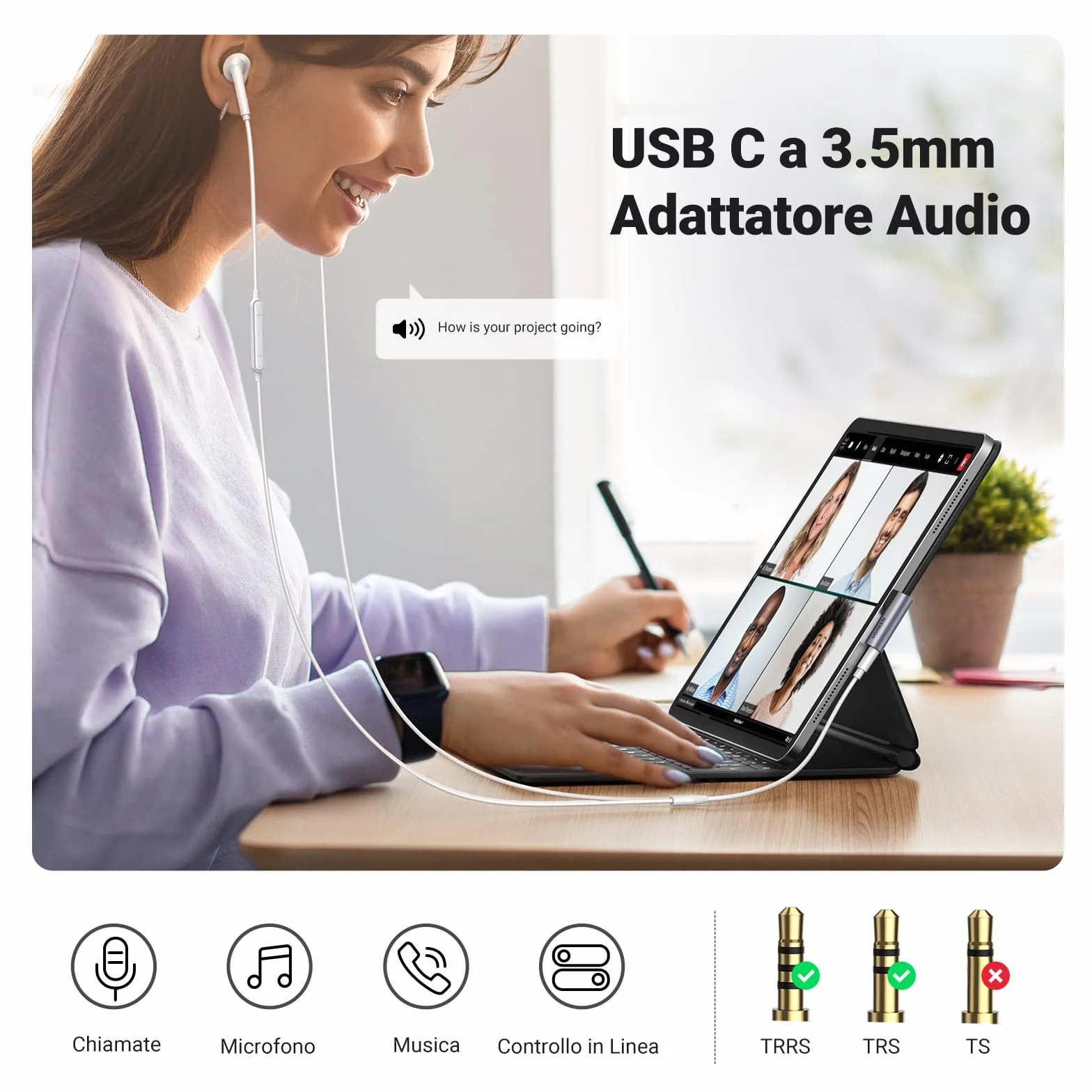 UGREEN Adattatore USB C a Jack 3.5mm 90 Gradi con DAC Chip Compatibile con iPhone 17 Pro Max Air Galaxy S25 Ultra Pixel 9 Xiaomi Gray