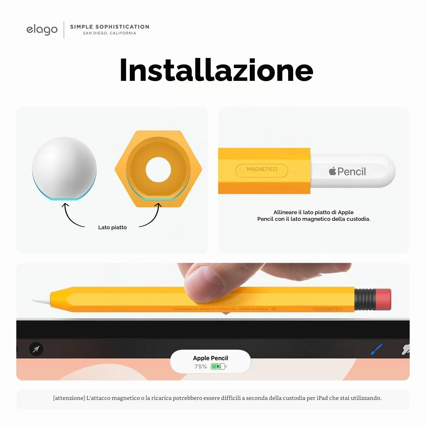 elago Custodia Classica in Silicone Compatibile con Apple Pencil Pro e 2ª generazione - Ricarica Magnetica e Doppia Pressione
