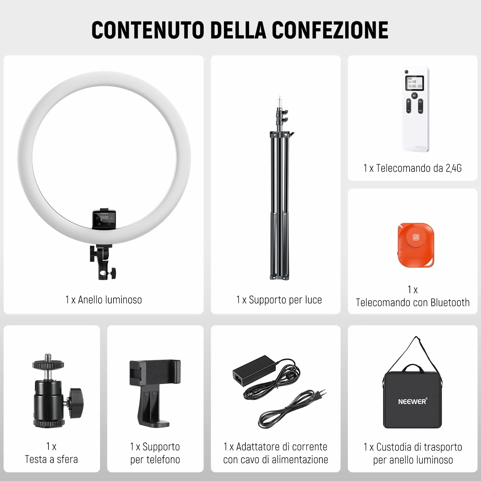 NEEWER SRP18-2.4G 18" Ring Light 42W 3200-5600K LED con Stativo 2.4G Touch Manuale per Fotografia Trucco