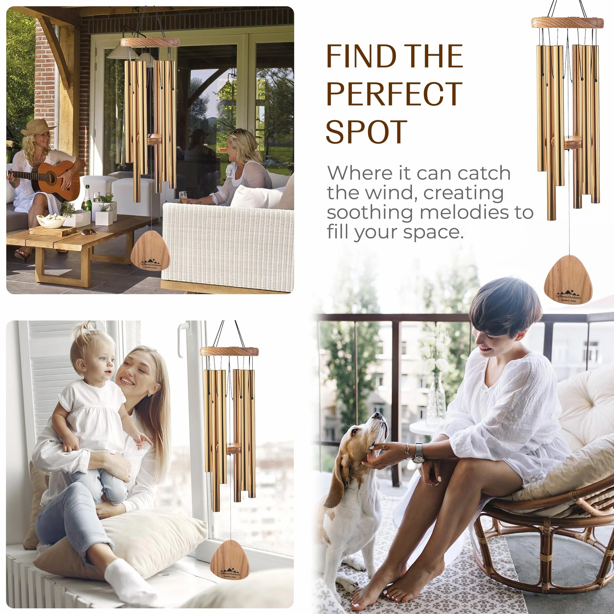 UpBlend Outdoors Campanelli a vento per esterni, 73,7 cm, in bronzo, per esterni, armonico, campane a vento per mamma, nonna, scacciapensieri per lei