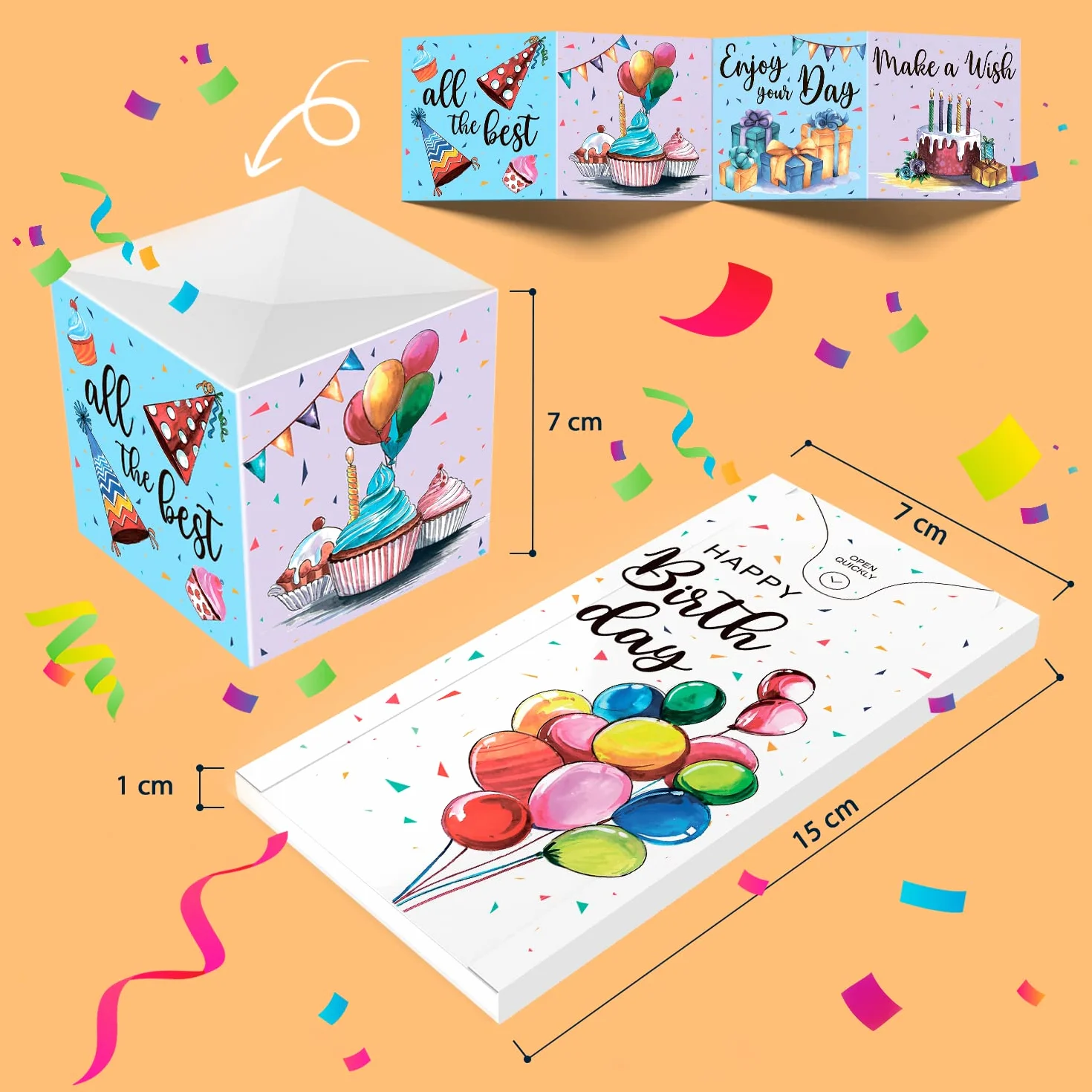 Notta&Belle Biglietto di Auguri Esplosivo Coriandoli Happy Birthday Bianco Palloncini Buon Compleanno Sorpresa