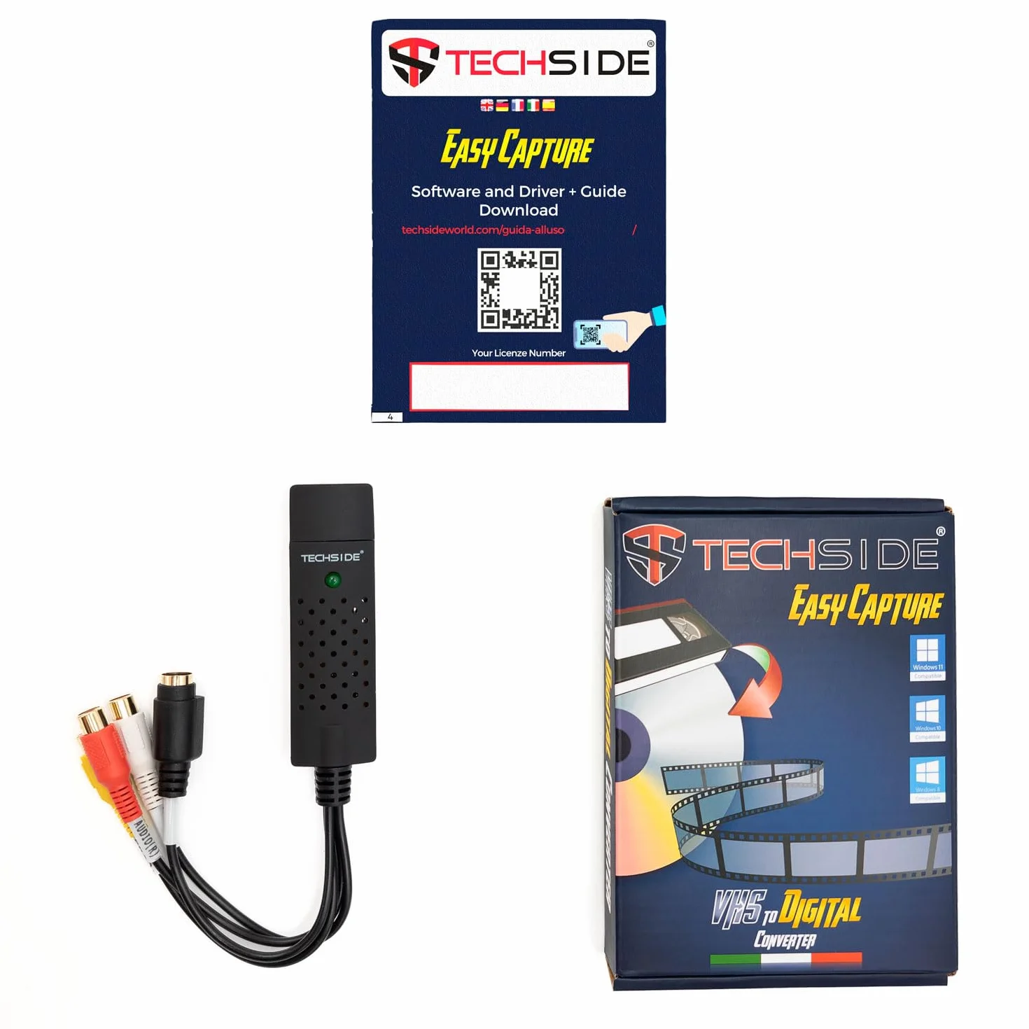 TechSide Convertitore VHS Analogico Digitale USB 2.0 Audio Video Grabber Capture Compatibile Windows 11