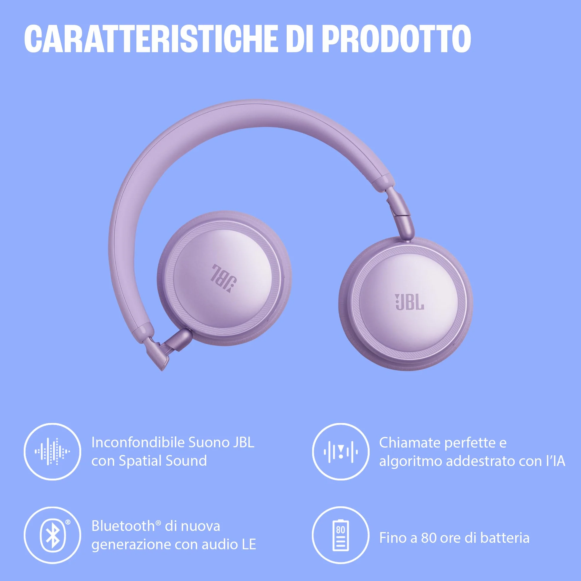 Cuffie On-Ear Bluetooth JBL Live 680NC con Cancellazione Adattiva del Rumore, Nero
