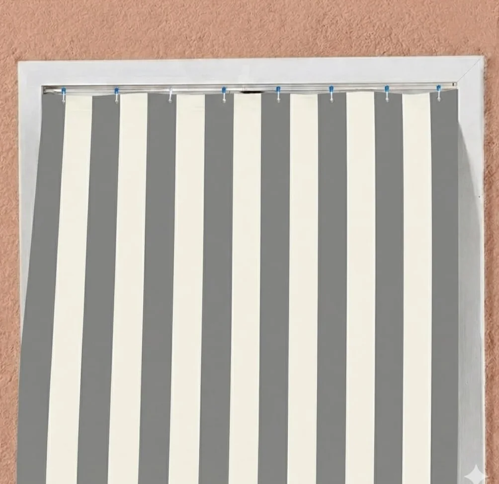 Tenda Da Sole per Esterno con Anelli e Ganci,Tende da Sole per Balconi Terrazzo con Frange, Resistente e Lavabile, Righe (Grigio, 280x300)