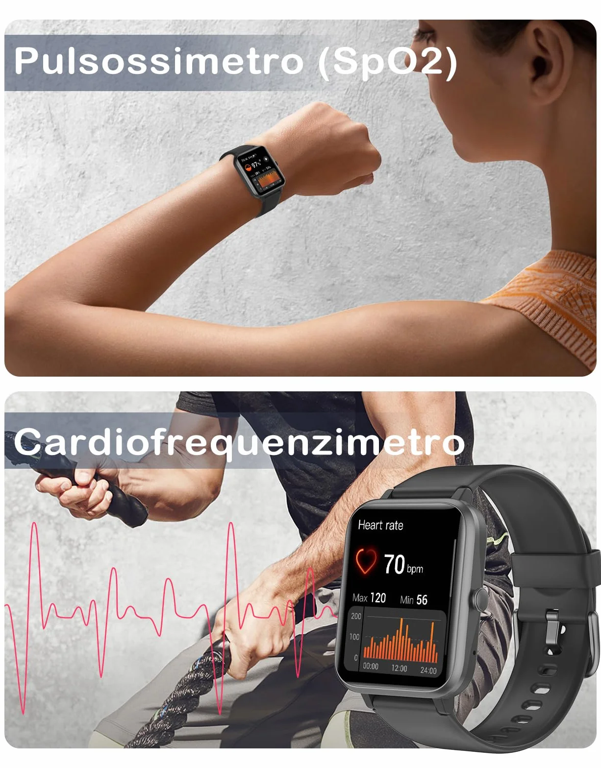 Smartwatch Uomo Donna Chiamate Bluetooth Orologio Fitness Cardiofrequenzimetro Saturimetro 100 Modalità Sportivo Nero