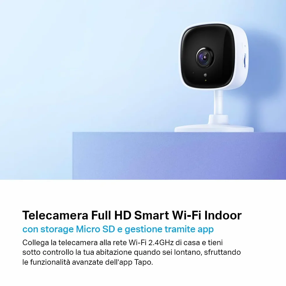 Tapo C100 Telecamera Wi-Fi Interno FHD Visione Notturna Audio Bidirezionale Movimento MicroSD 512GB