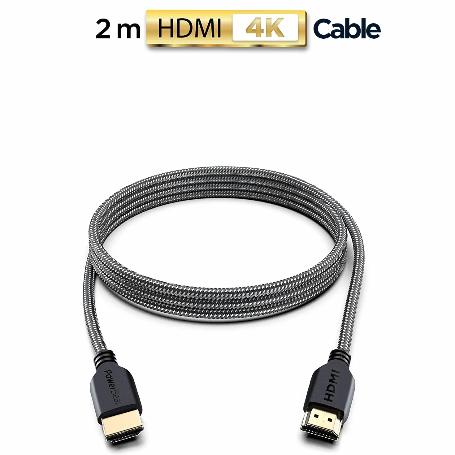 PowerBear Cavo HDMI 4K 2 m Alta velocità nylon intrecciato connettori dorati 60 Hz Ultra HD ARC CL3