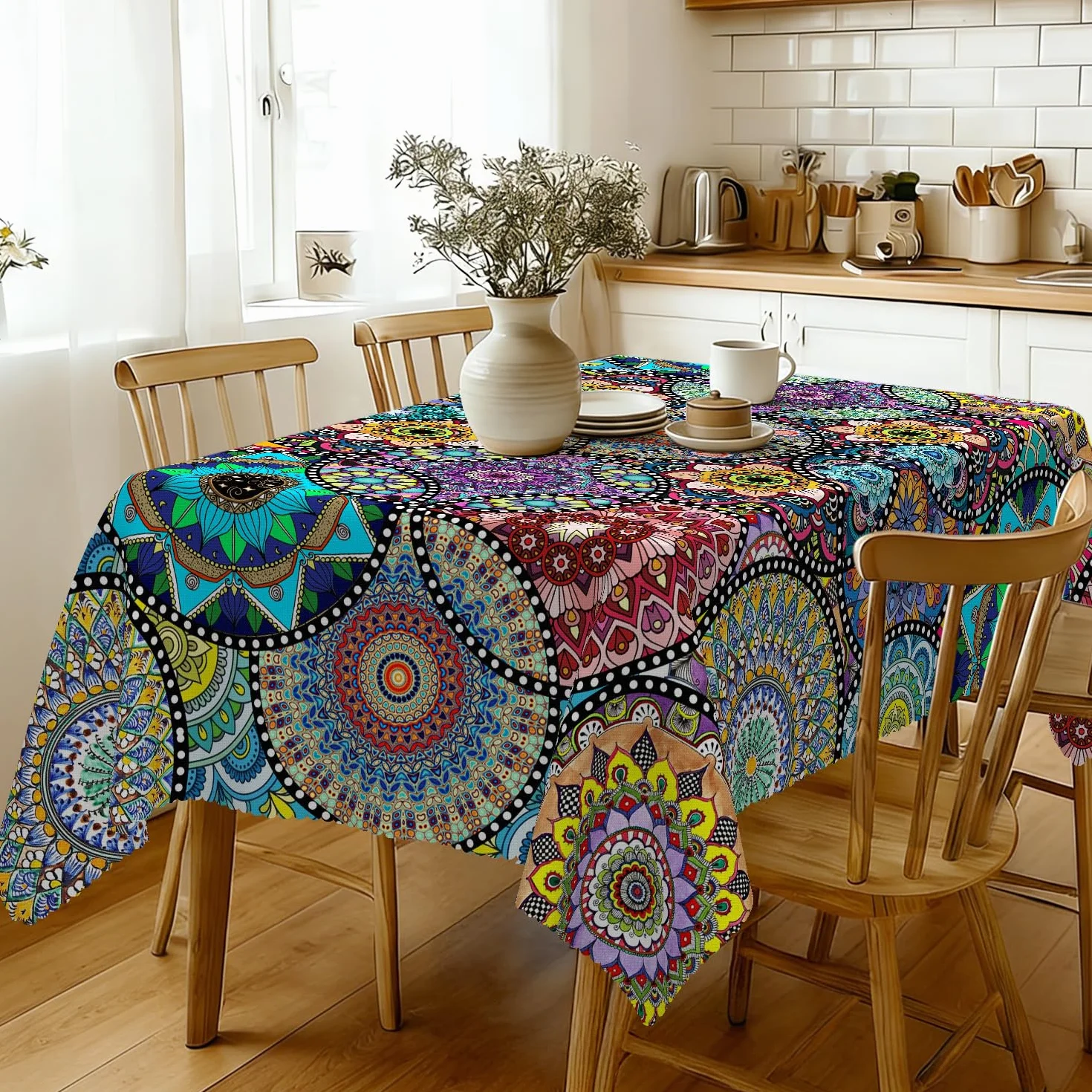 Tovaglia rettangolare antimacchia resistente alle intemperie 110 x 140 cm stile boho