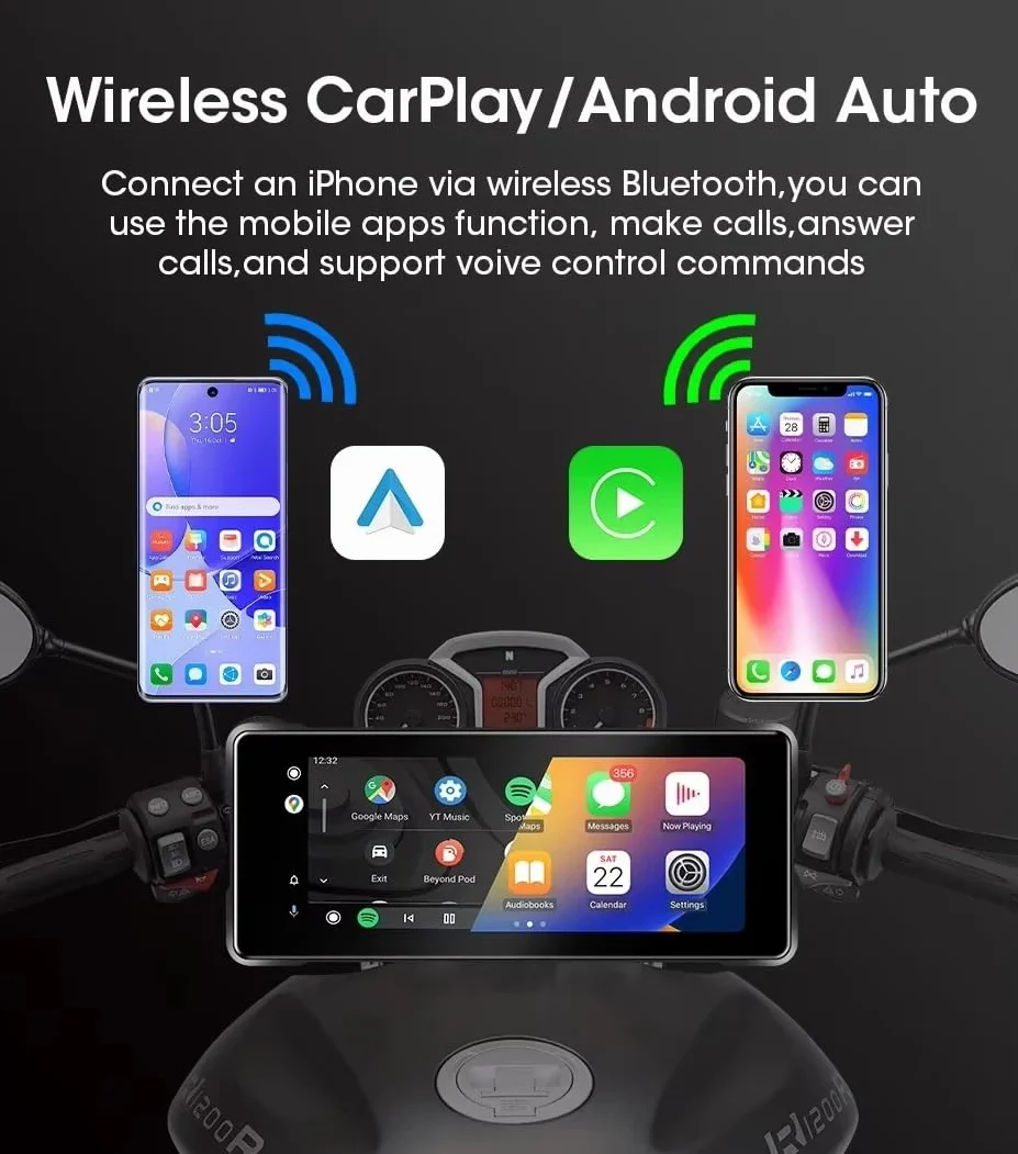 Navigatore per Moto Carplay Display 7" Android Telecamera DVR Attacco Manubrio 7 Pollici