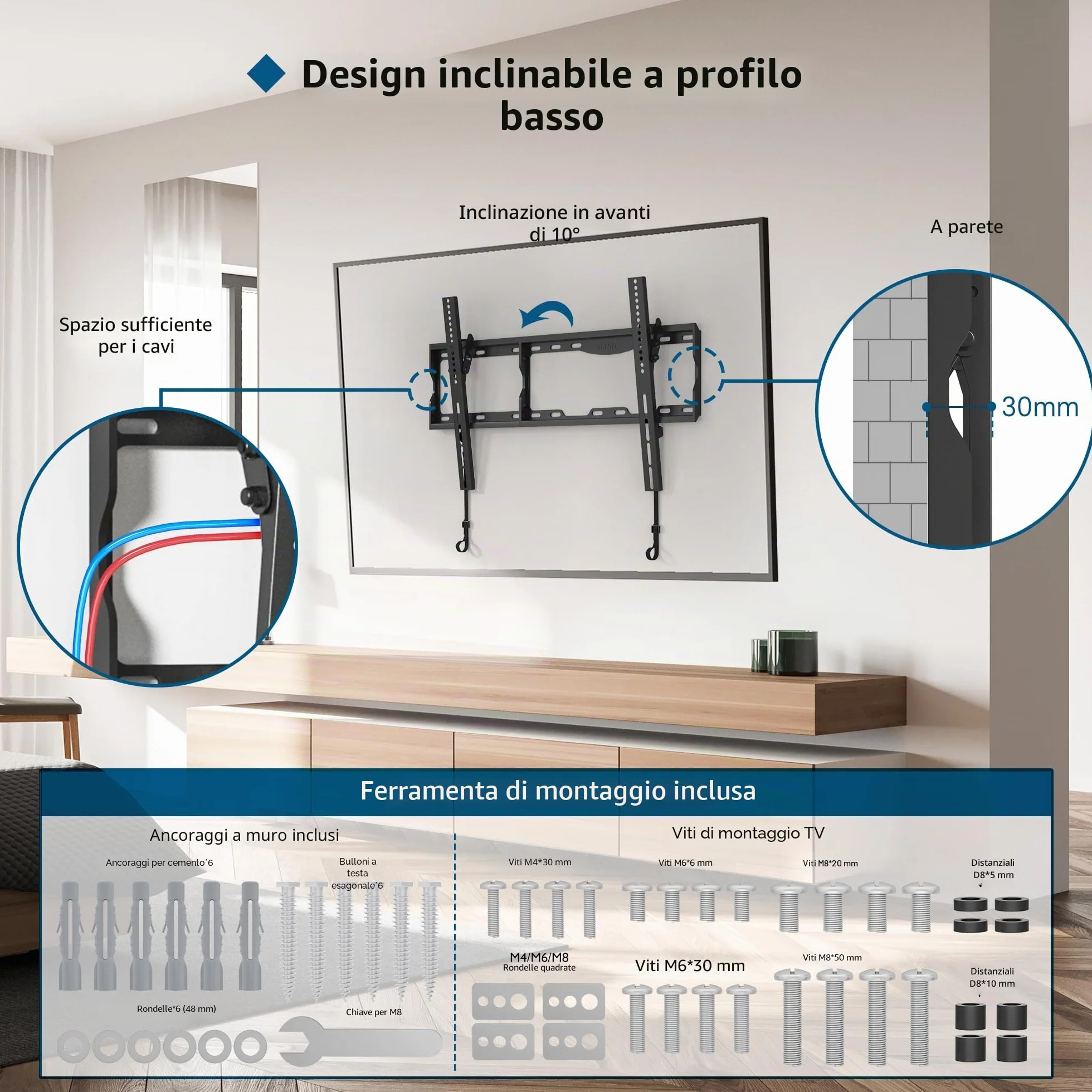BONTEC Supporto TV Parete 17-86 Pollici Inclinabile VESA 600x400 mm 75 kg