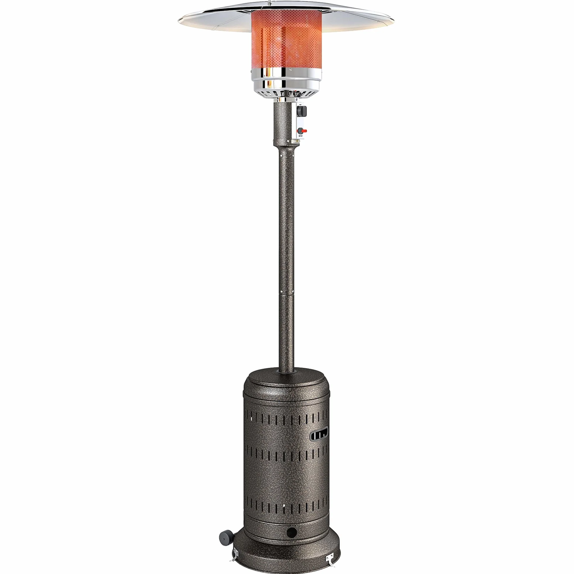 Outsunny Stufa a Gas/Propano da Esterno 11kw, con Spegnimento Automatico e Rotelle, Riscaldatore da Esterno Portatile, per Patio, Giardino e Terrazzo, 82x82x223 cm, Marrone Scuro